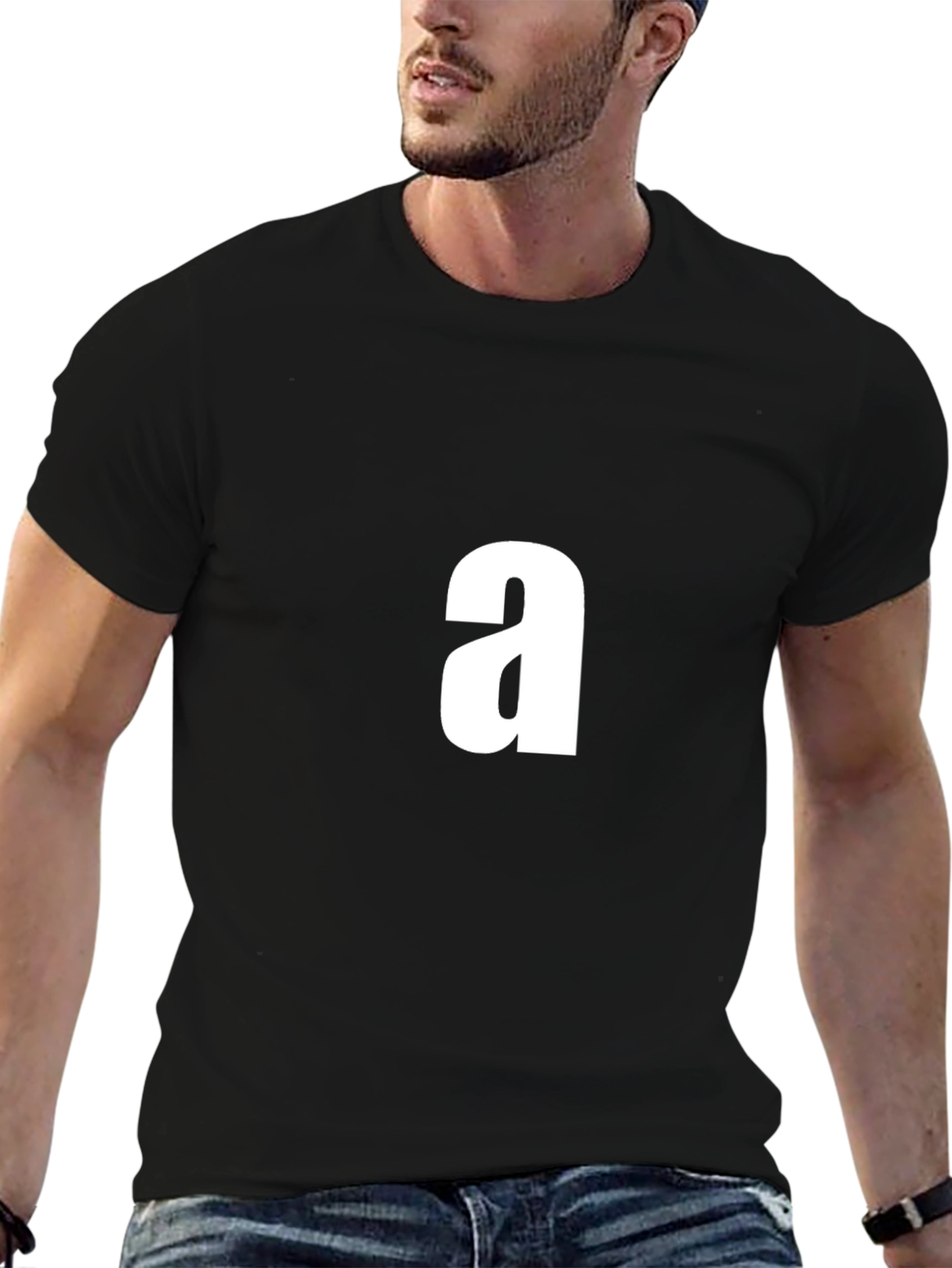 Mens Black T-Shirt with White a Graphic