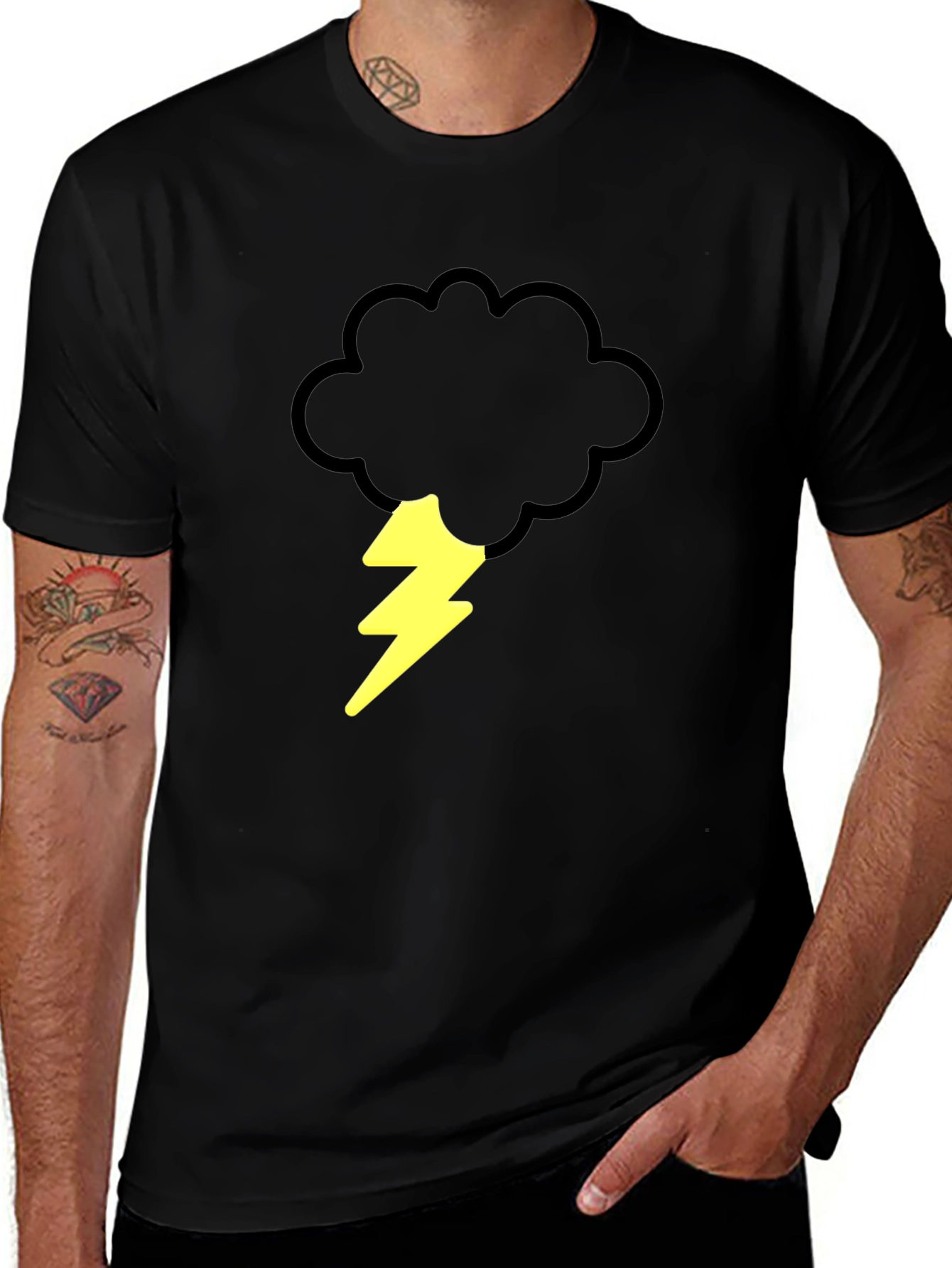 Storm Cloud & Lightning Bolt Graphic Tee - Black