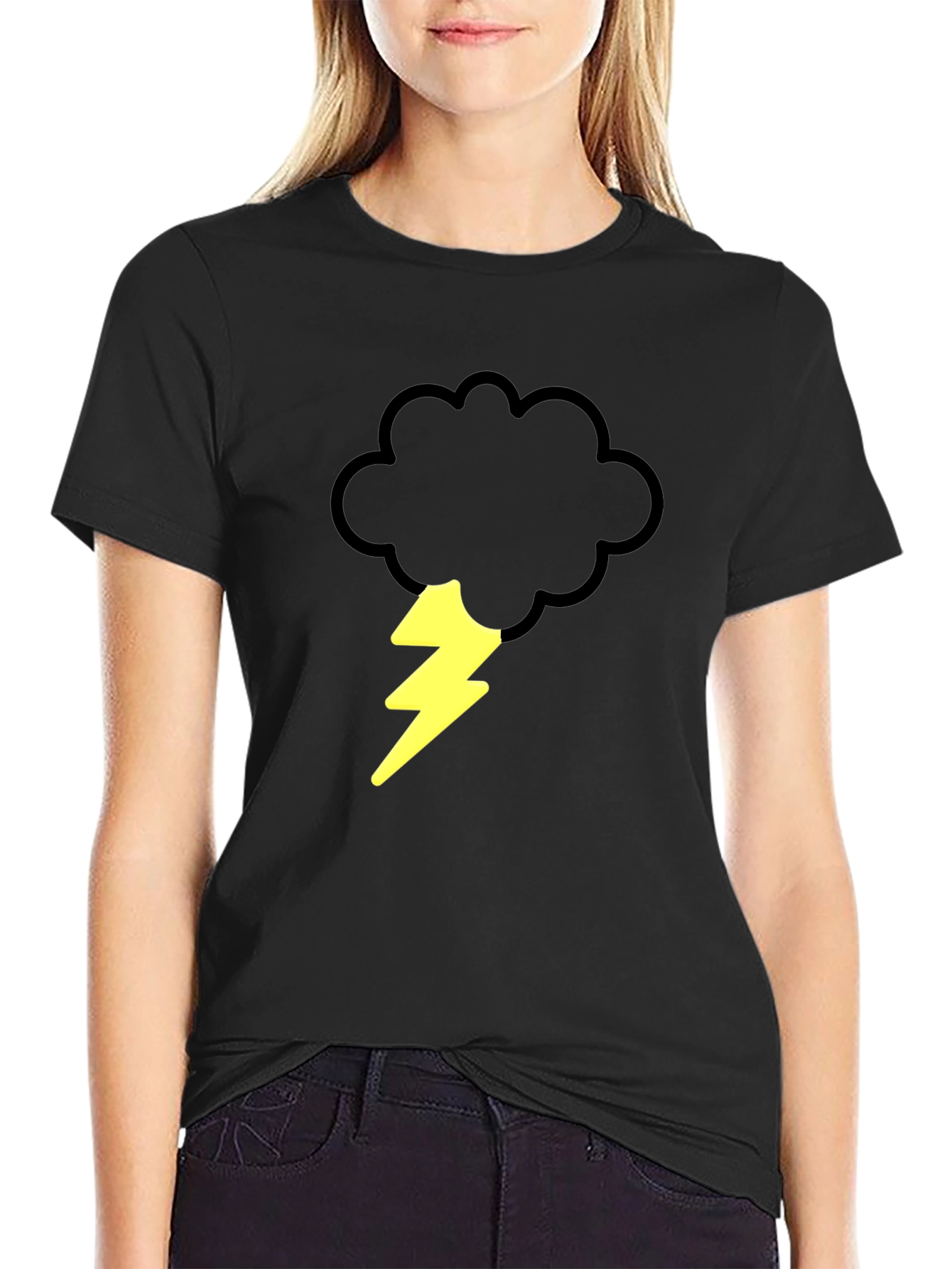 Storm Cloud & Lightning Bolt Graphic Tee - Black