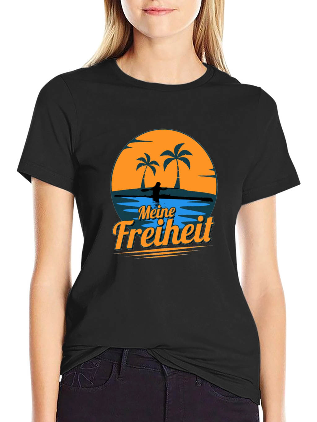 Meine Freiheit Black T-Shirt - Tropical Design