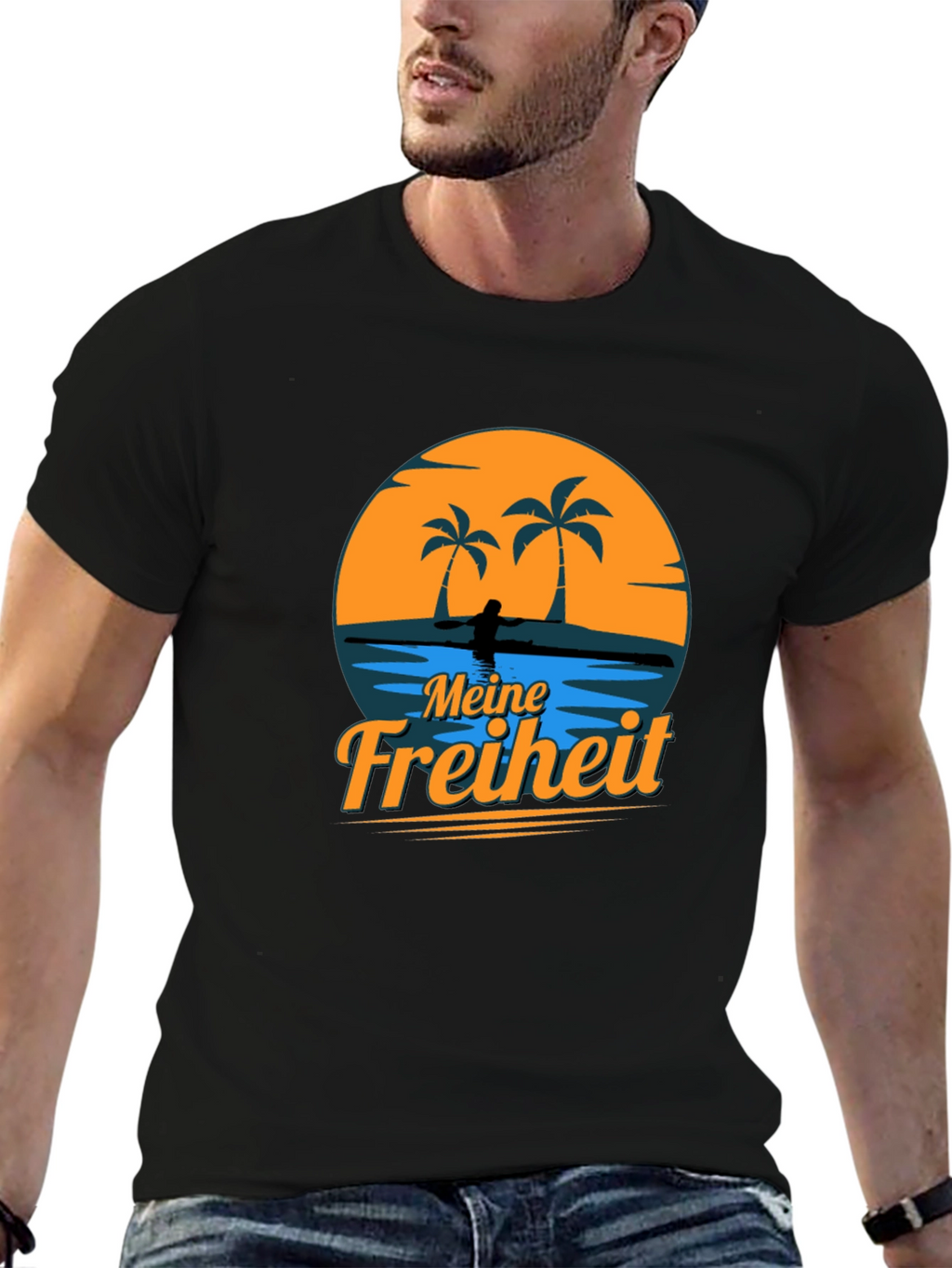Meine Freiheit Black T-Shirt - Tropical Design