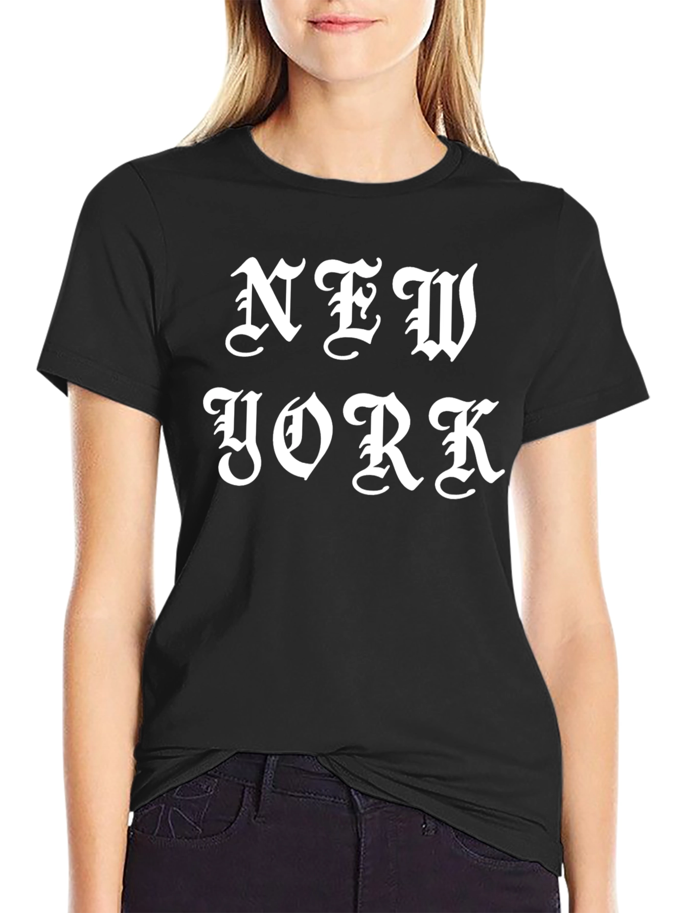 New York Gothic Text Black T-Shirt