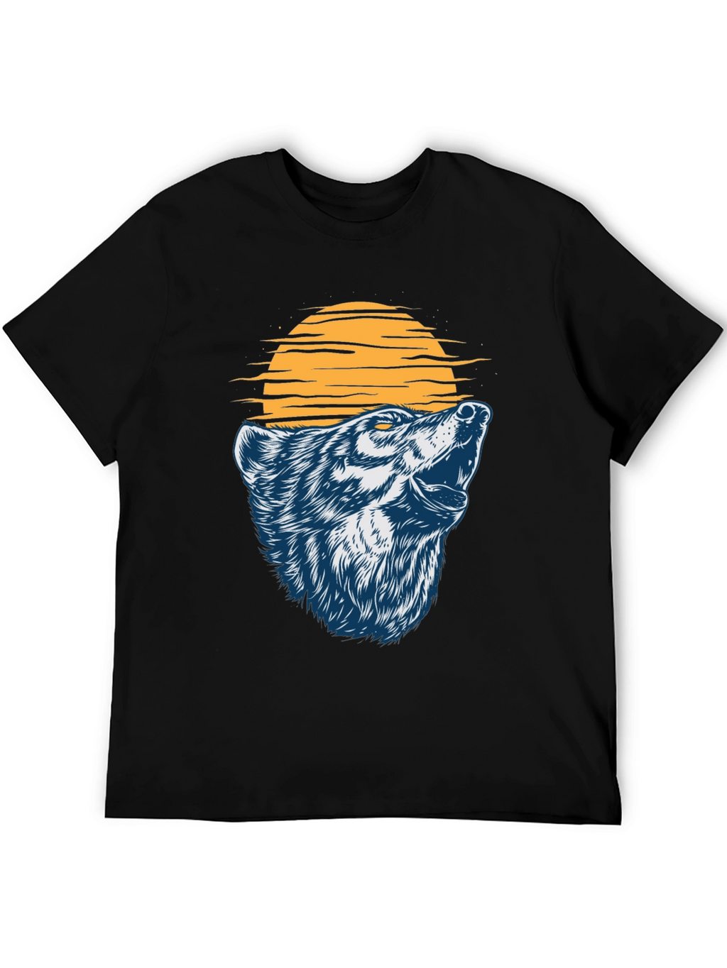Wolf Howling at the Moon Graphic T-Shirt - Black