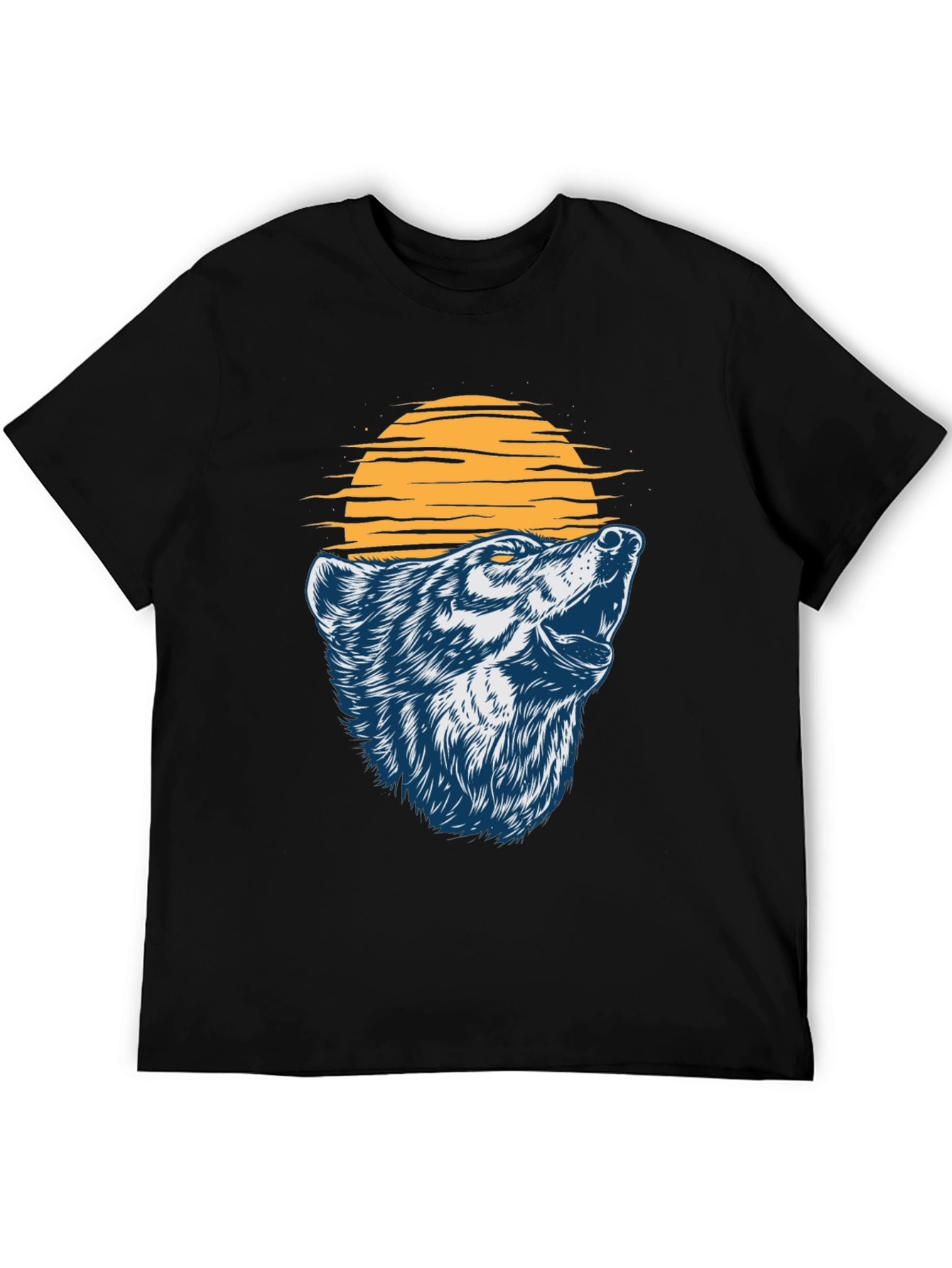 Wolf Howling at the Moon Graphic T-Shirt - Black