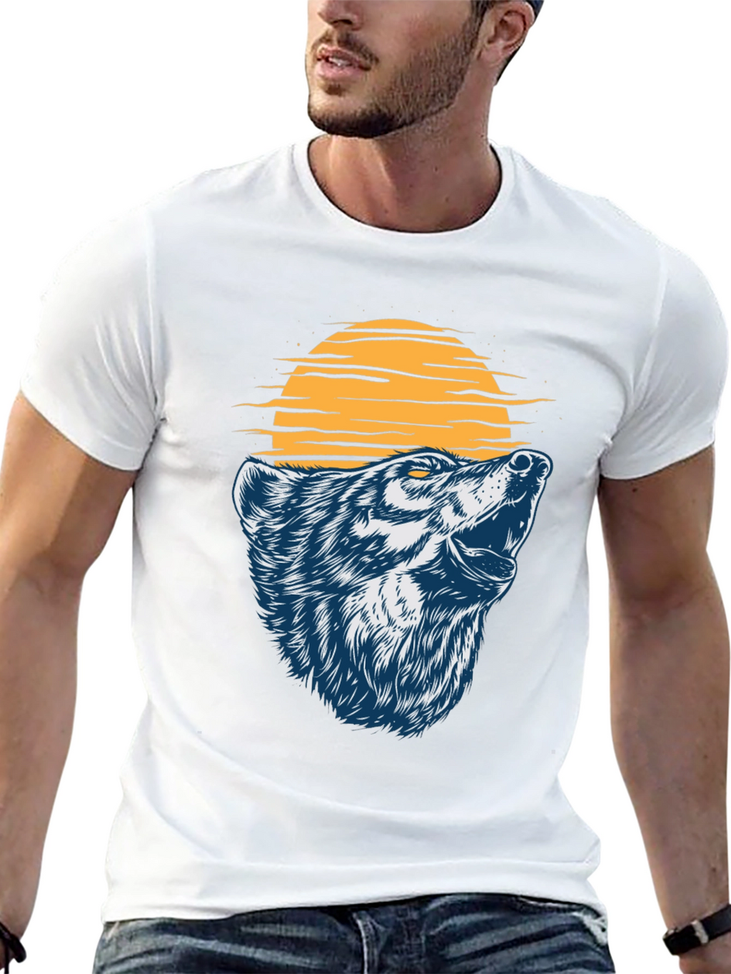 Wolf Howling at the Moon Graphic T-Shirt - Black