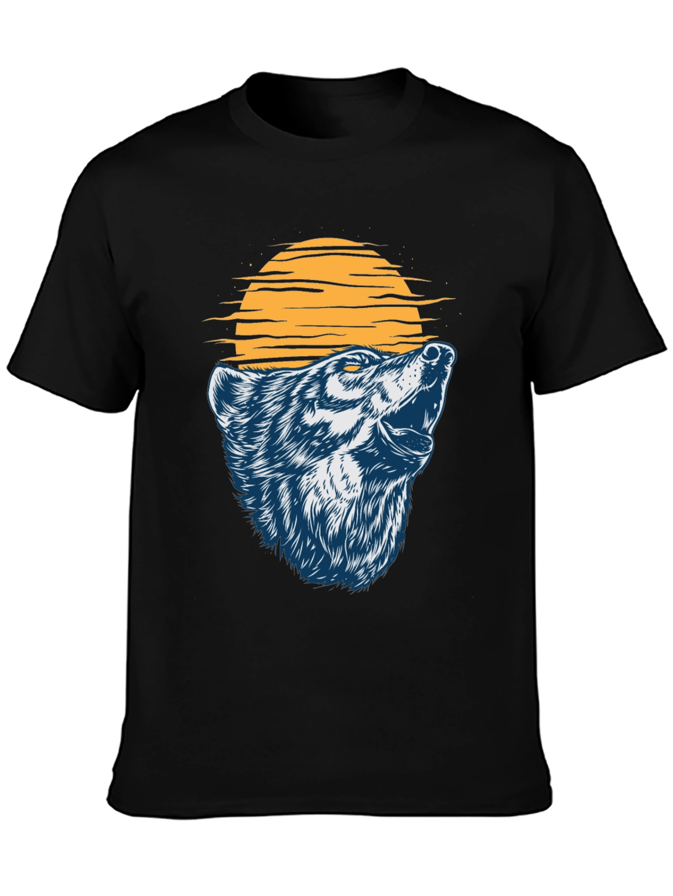 Wolf Howling at the Moon Graphic T-Shirt - Black