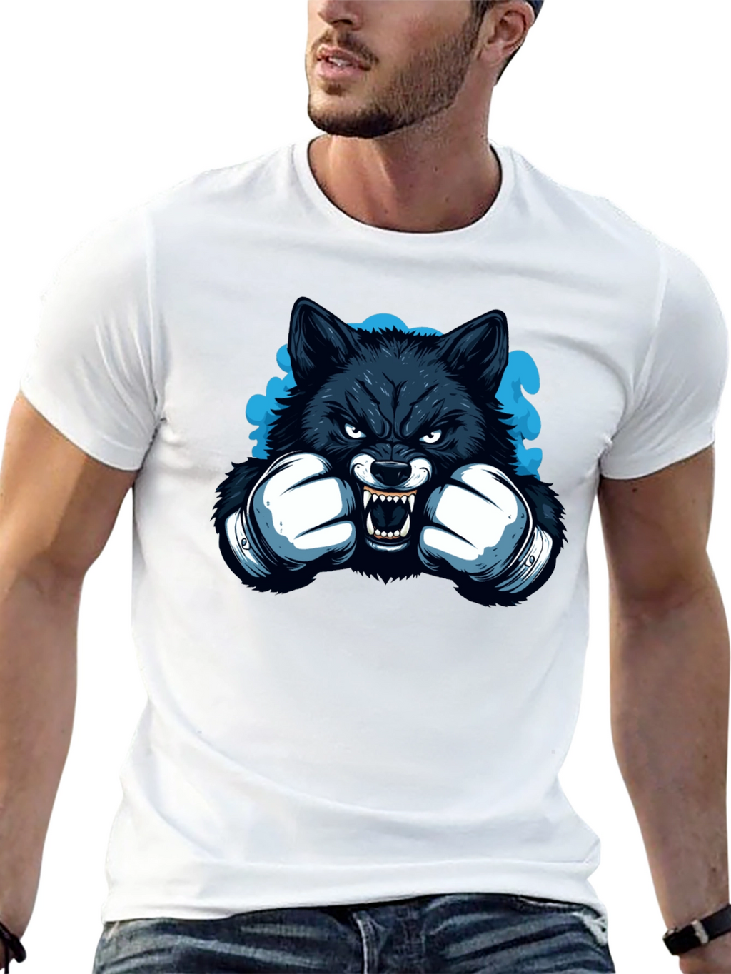 Wolf Boxer Graphic Tee - Black Cotton T-Shirt