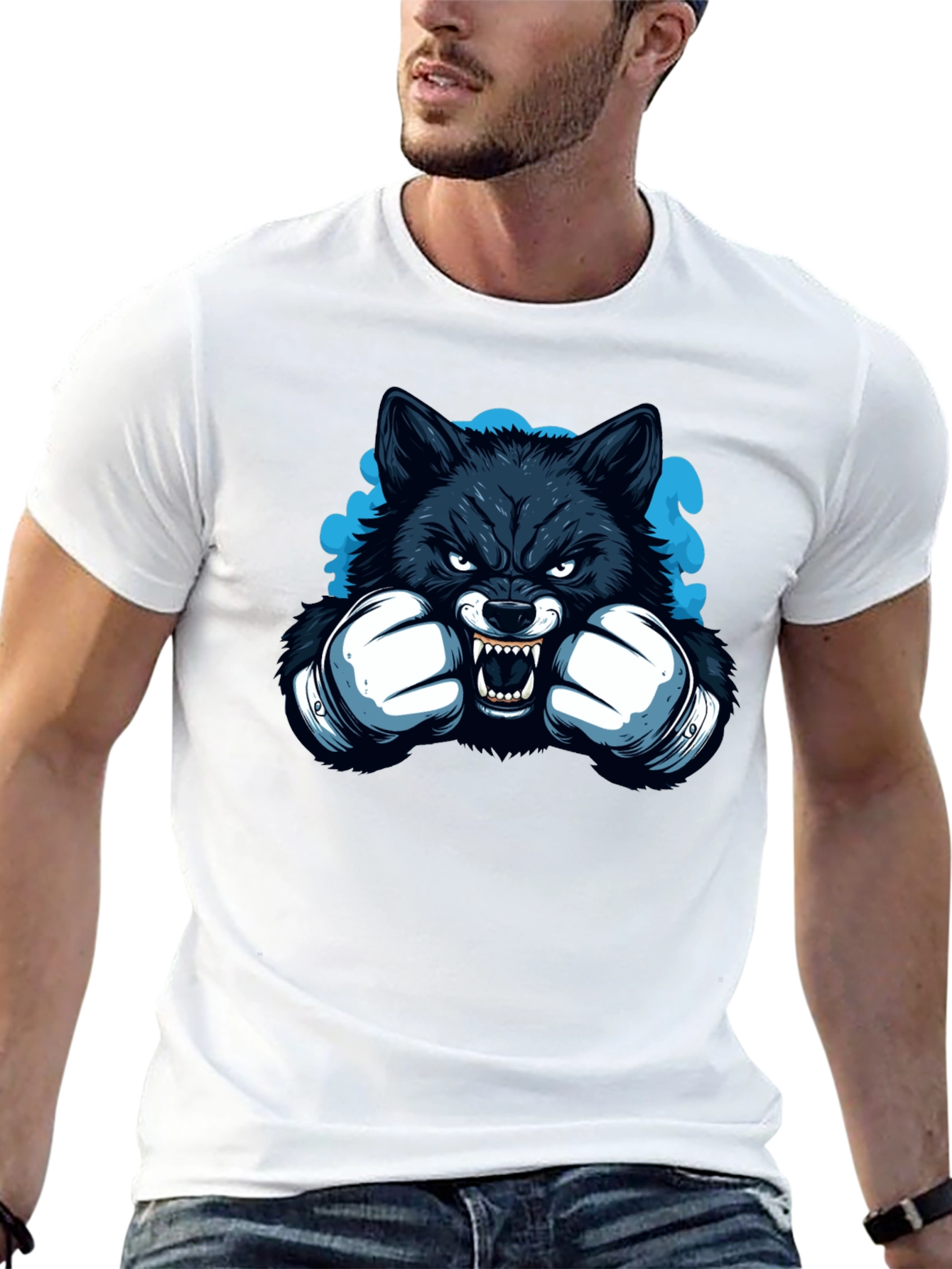 Wolf Boxer Graphic Tee - Black Cotton T-Shirt