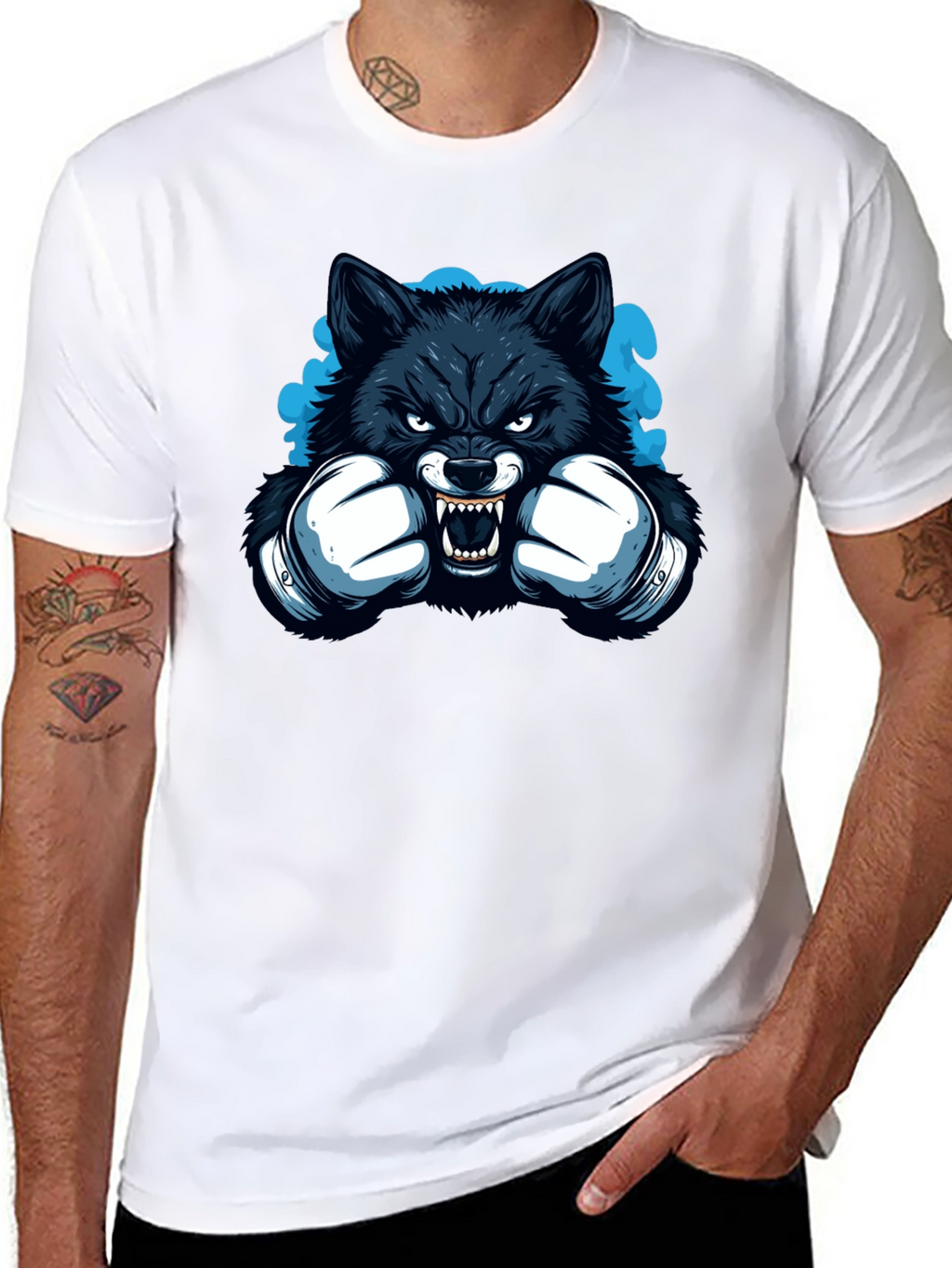Wolf Boxer Graphic Tee - Black Cotton T-Shirt