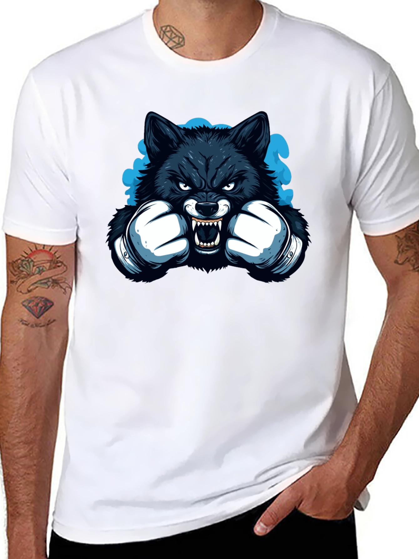 Wolf Boxer Graphic Tee - Black Cotton T-Shirt
