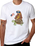 Sloth Riding Turtle 4th of July Graphic Tee