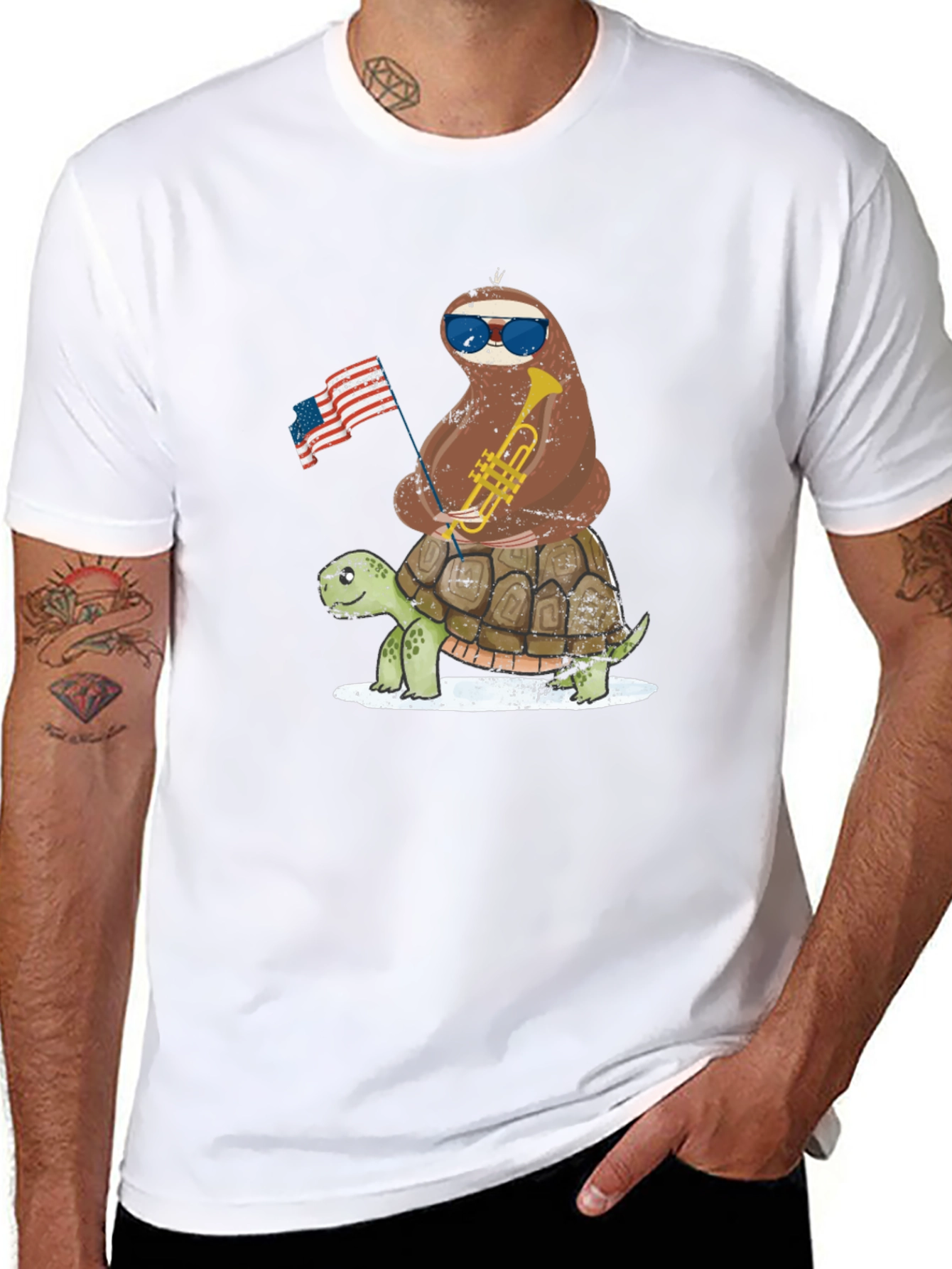 Sloth Riding Turtle 4th of July Graphic Tee
