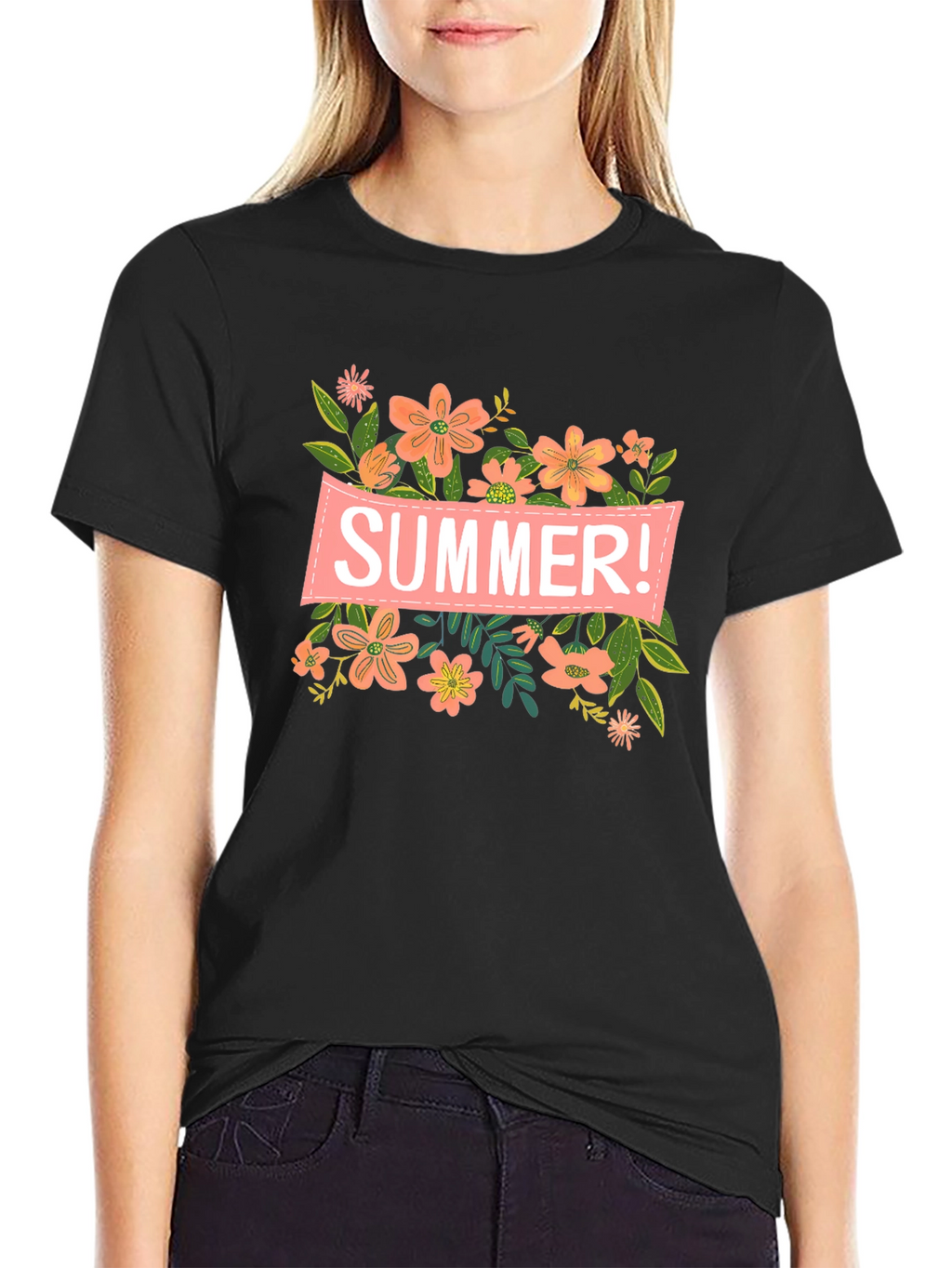 Summer Floral Graphic T-Shirt - Black