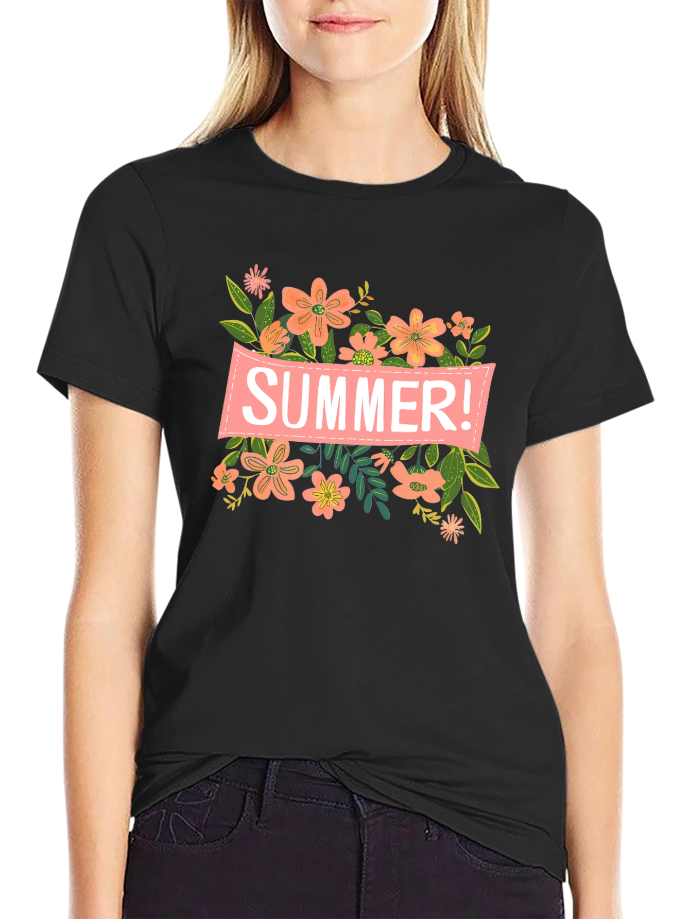 Summer Floral Graphic T-Shirt - Black