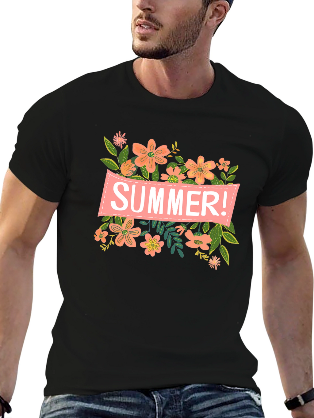 Summer Floral Graphic T-Shirt - Black