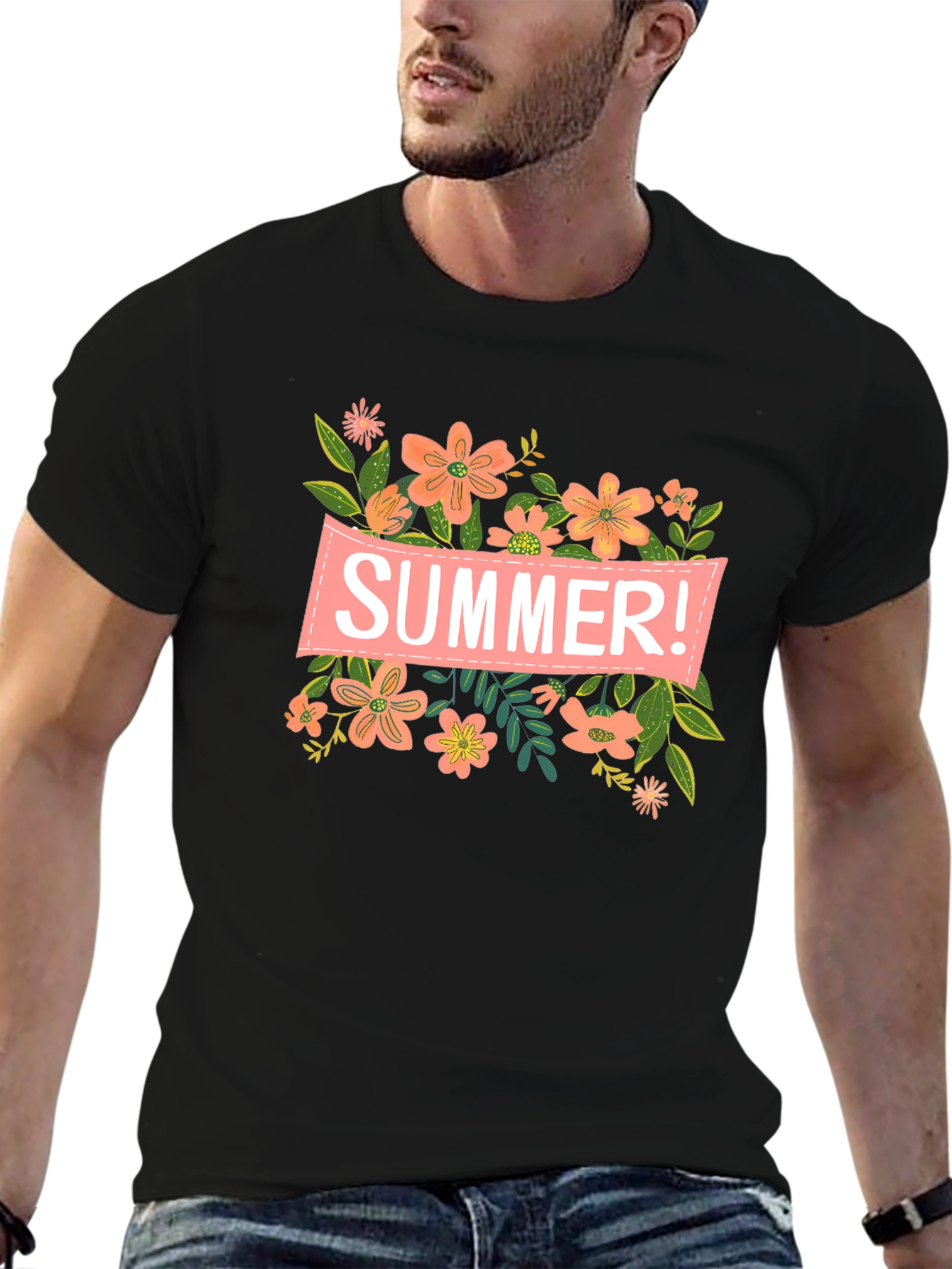 Summer Floral Graphic T-Shirt - Black