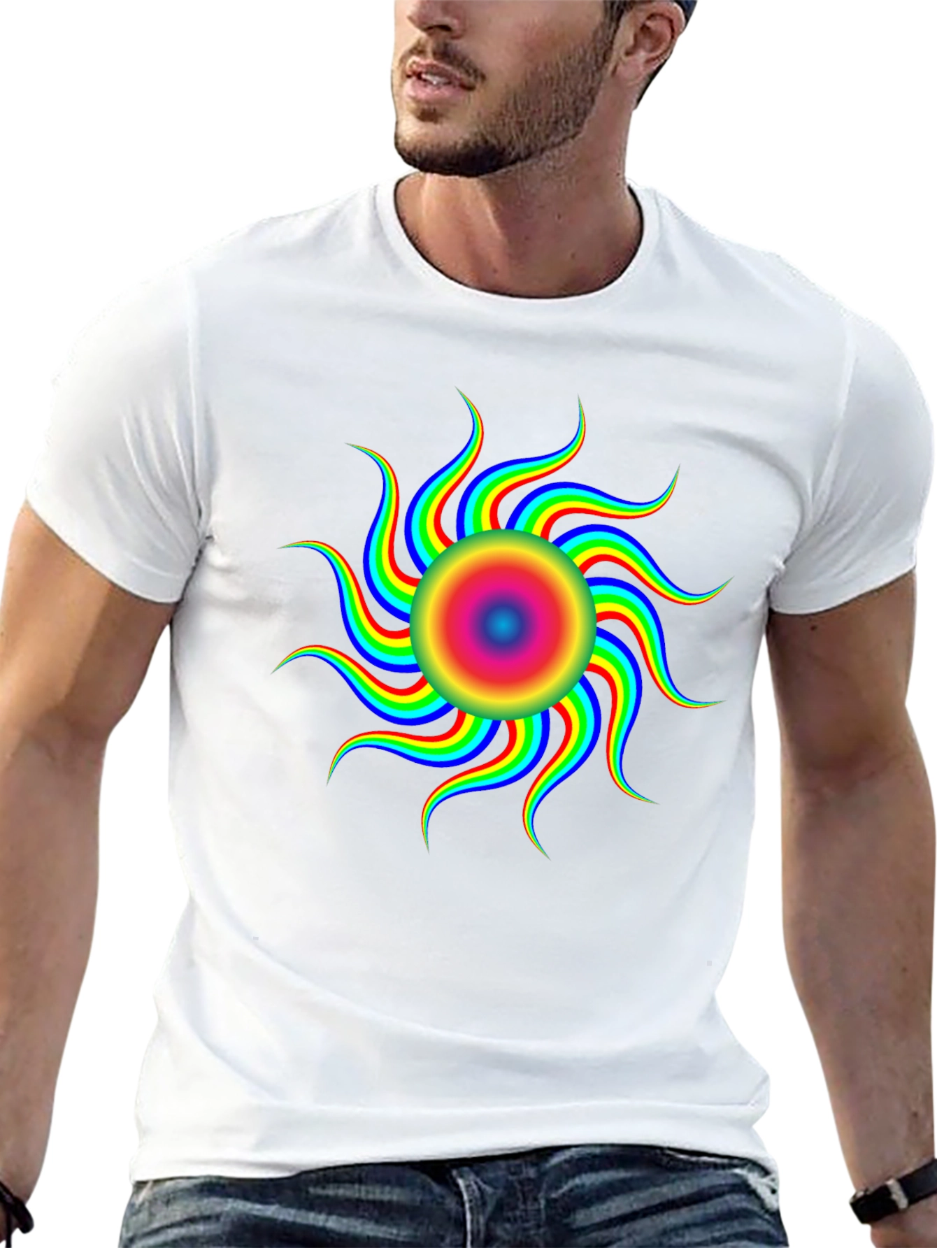 Optical Illusion Rainbow Sun T-Shirt - Black