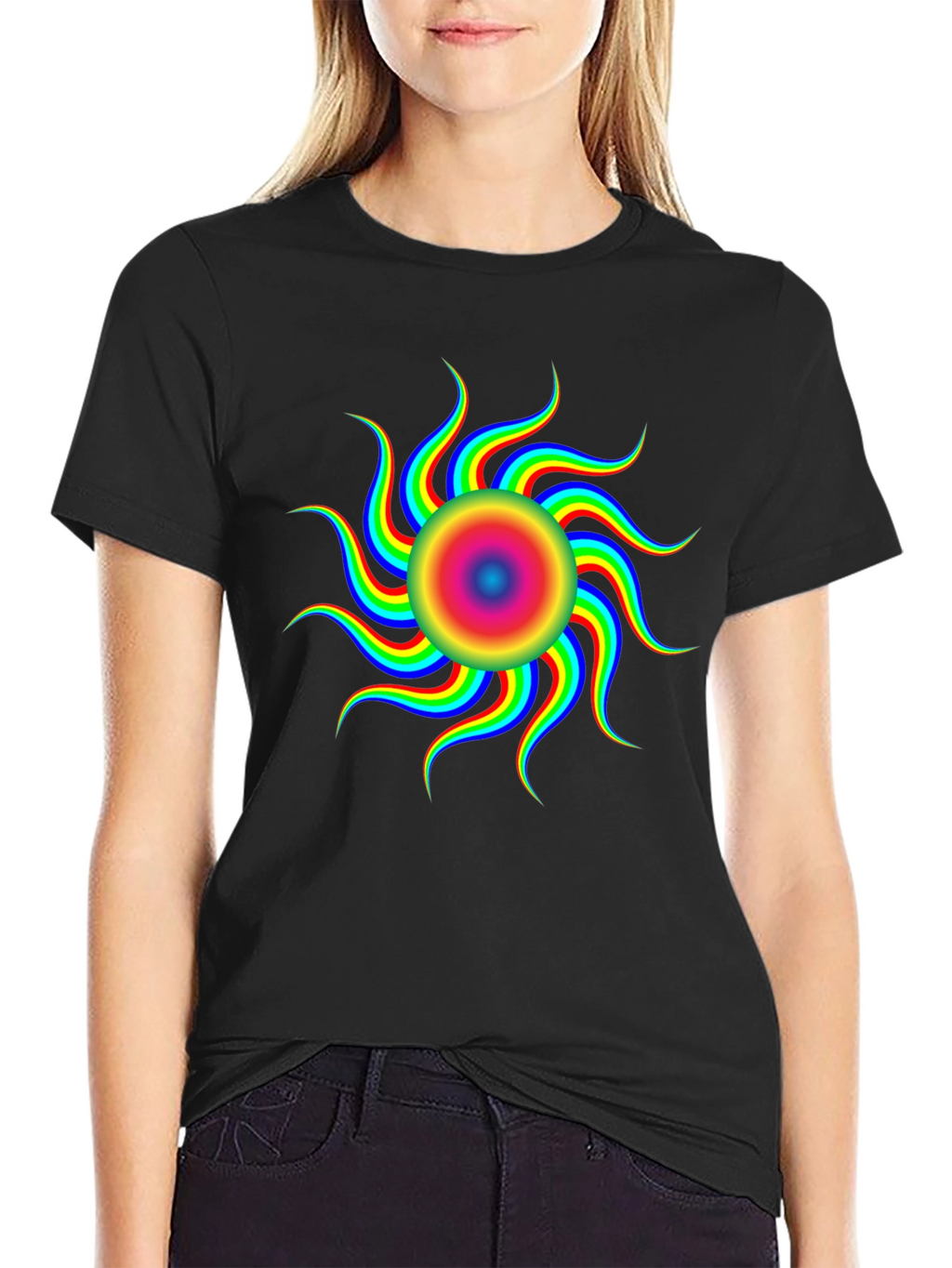 Optical Illusion Rainbow Sun T-Shirt - Black