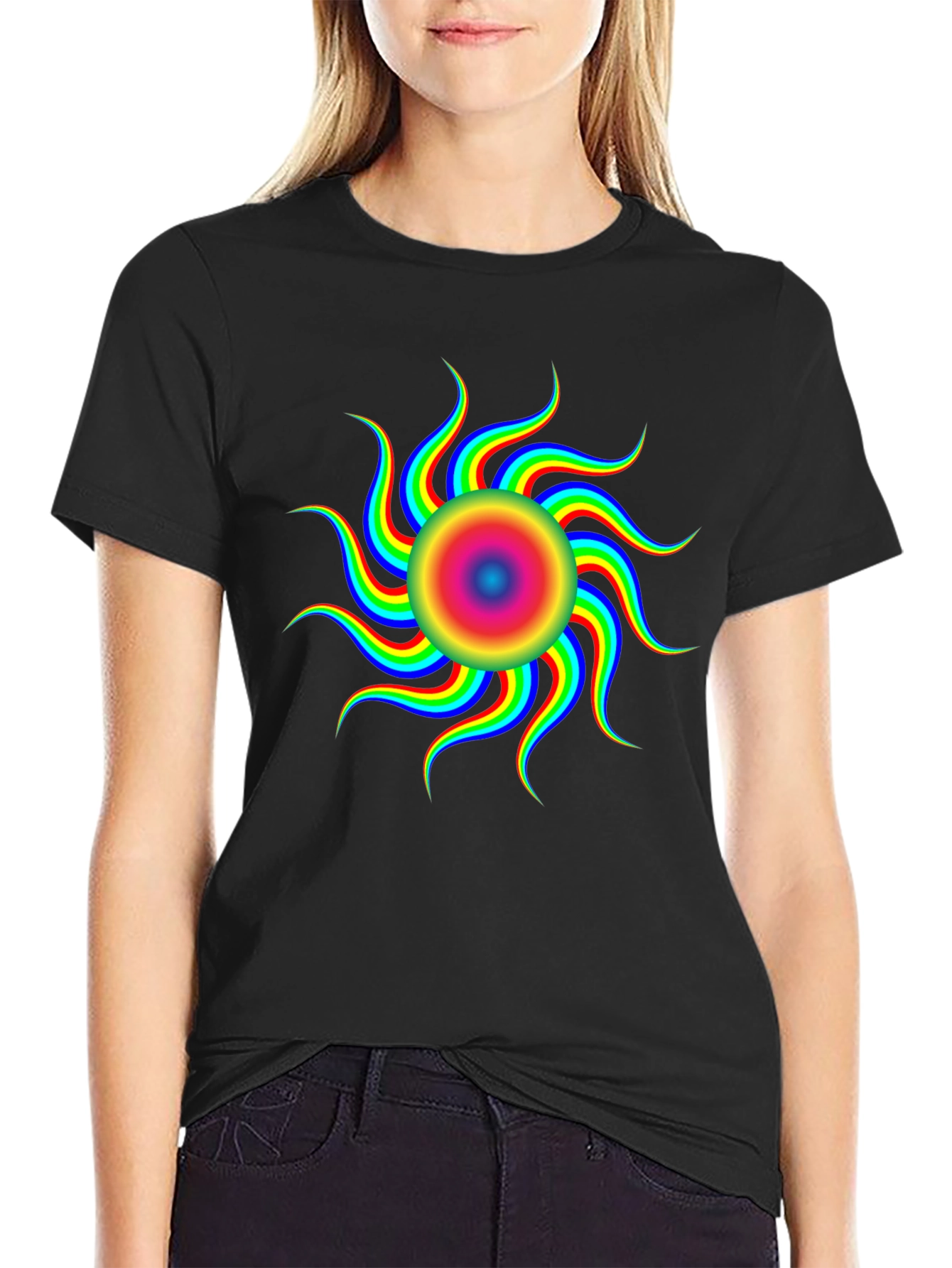 Optical Illusion Rainbow Sun T-Shirt - Black