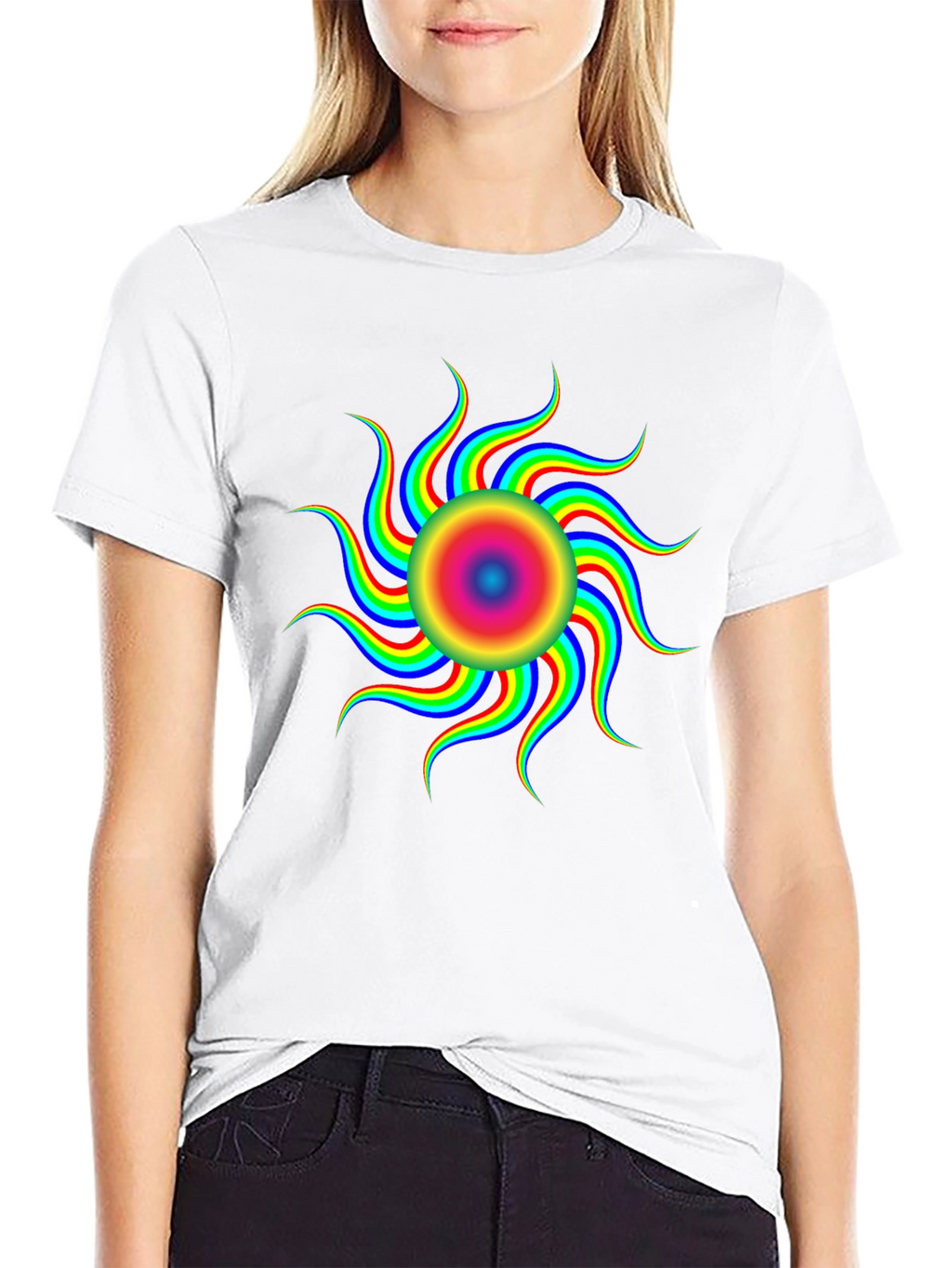 Optical Illusion Rainbow Sun T-Shirt - Black