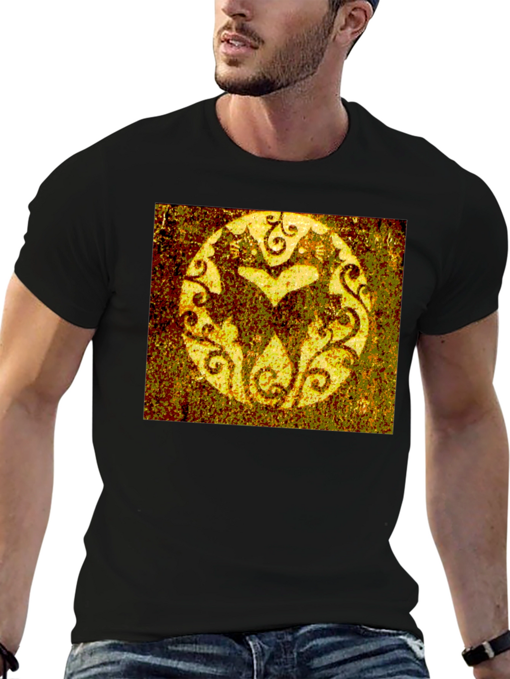 Distressed Floral Symbol Black Tee