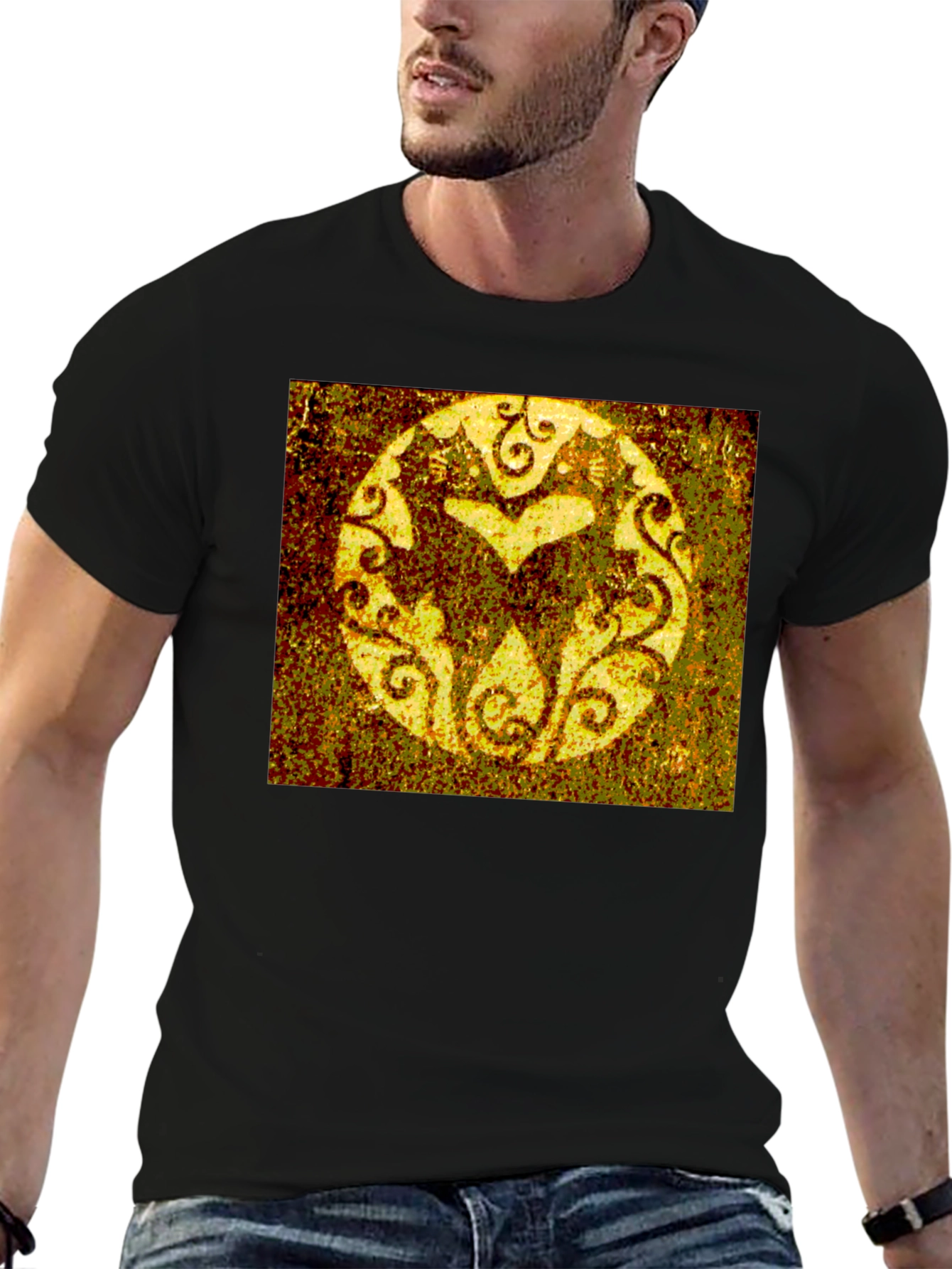 Distressed Floral Symbol Black Tee