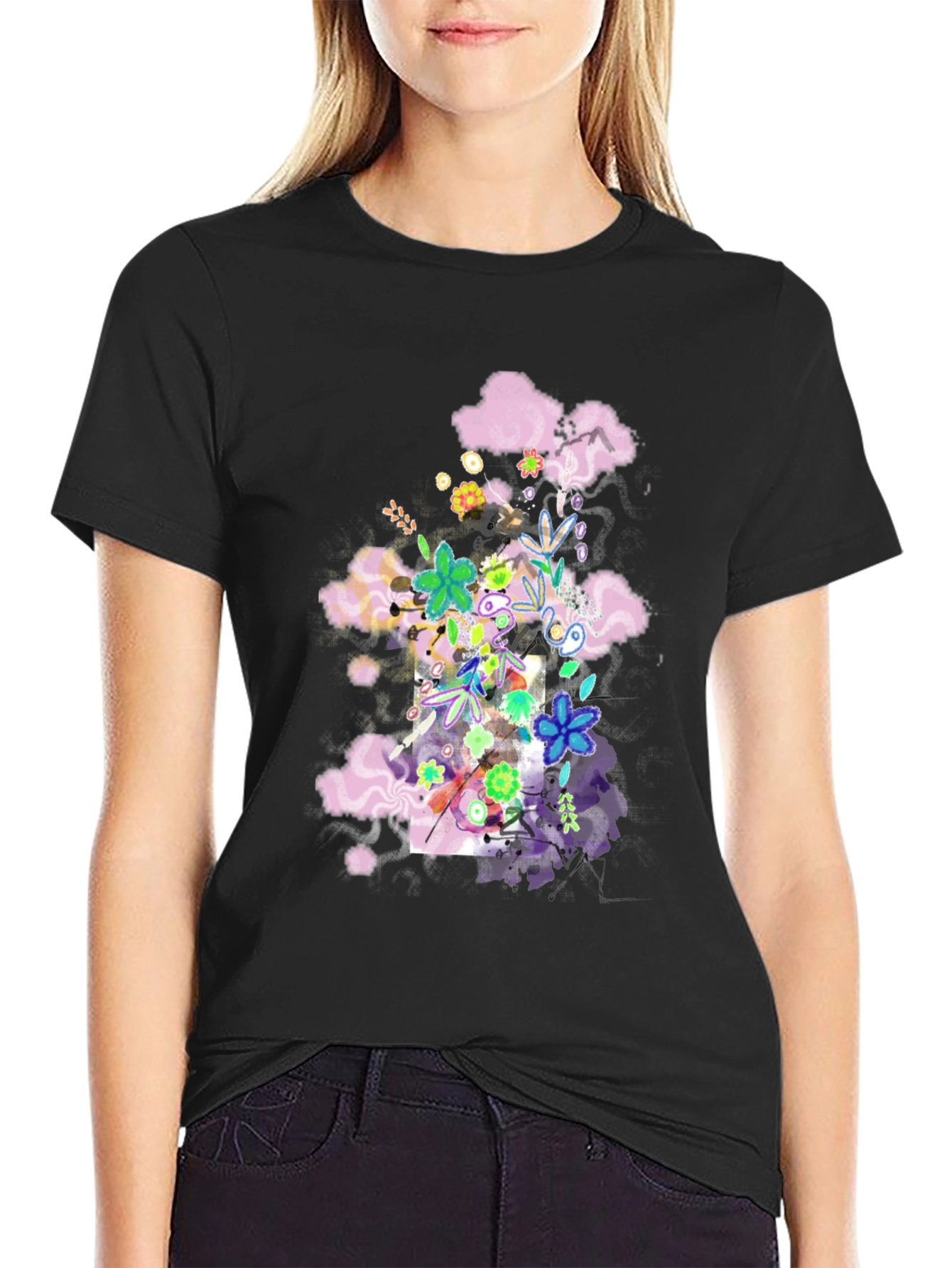 Floral Cloud T-Shirt - Black