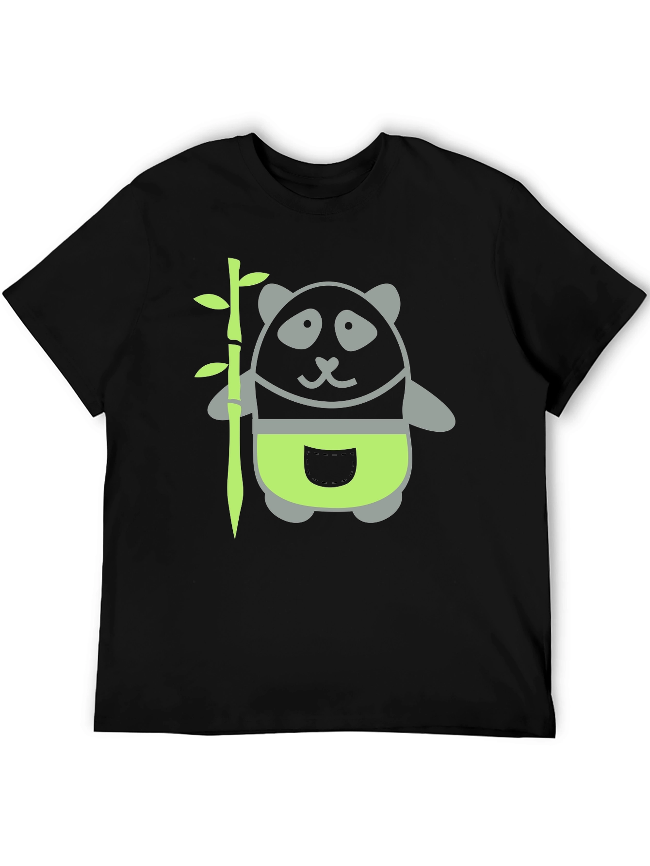 Panda and Bamboo Graphic Tee - Black Cotton T-Shirt
