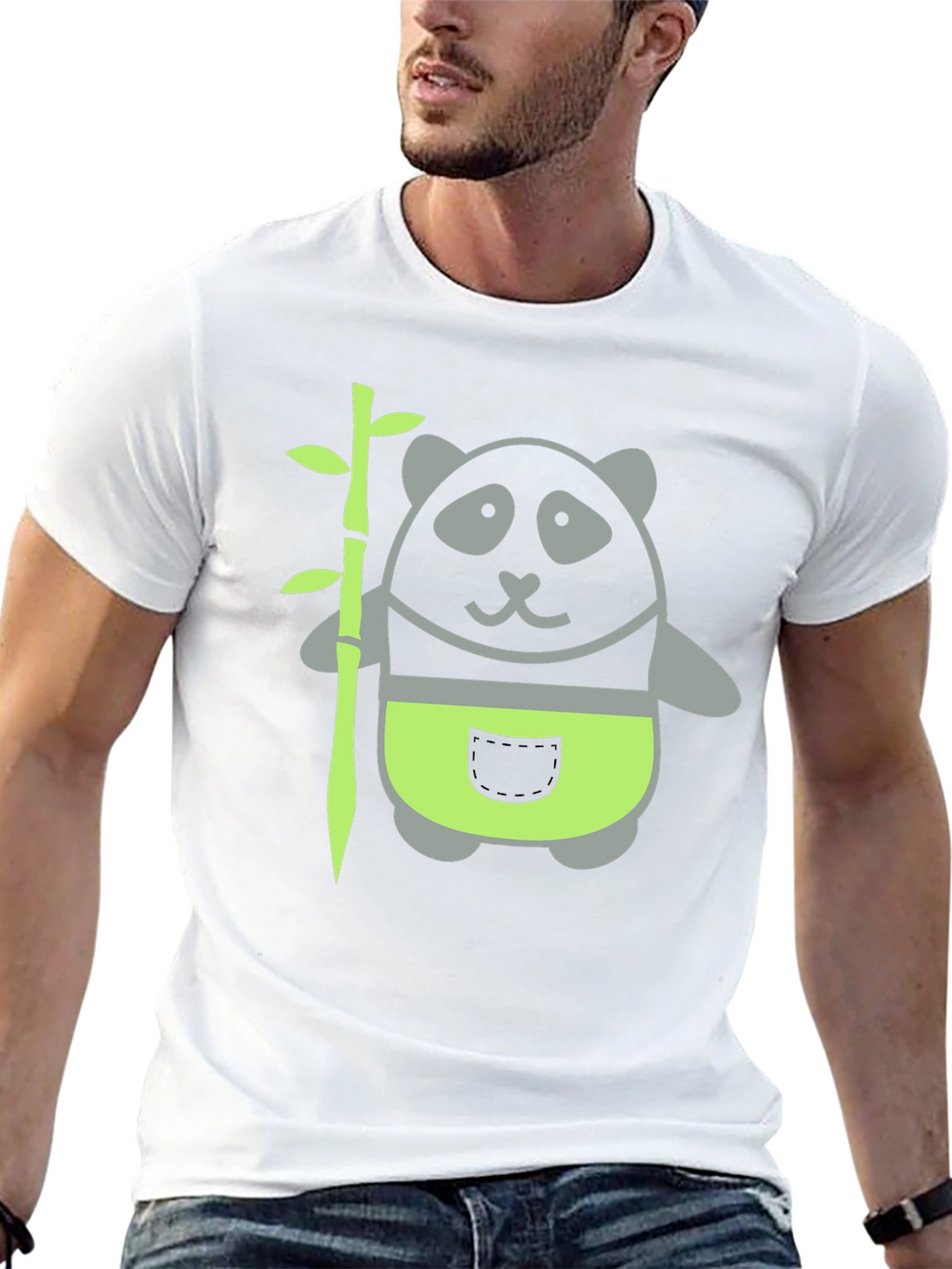 Panda and Bamboo Graphic Tee - Black Cotton T-Shirt