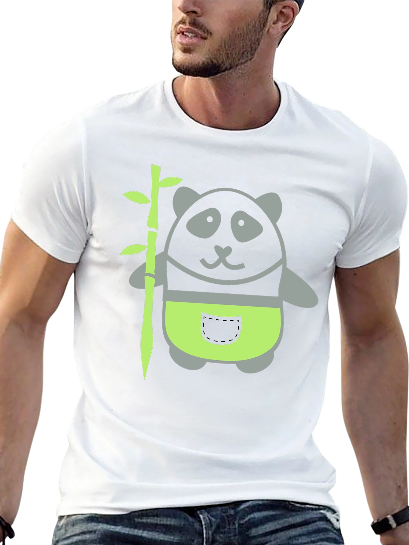 Panda and Bamboo Graphic Tee - Black Cotton T-Shirt