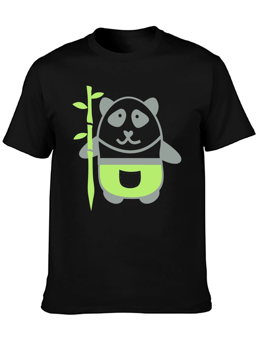 Panda and Bamboo Graphic Tee - Black Cotton T-Shirt