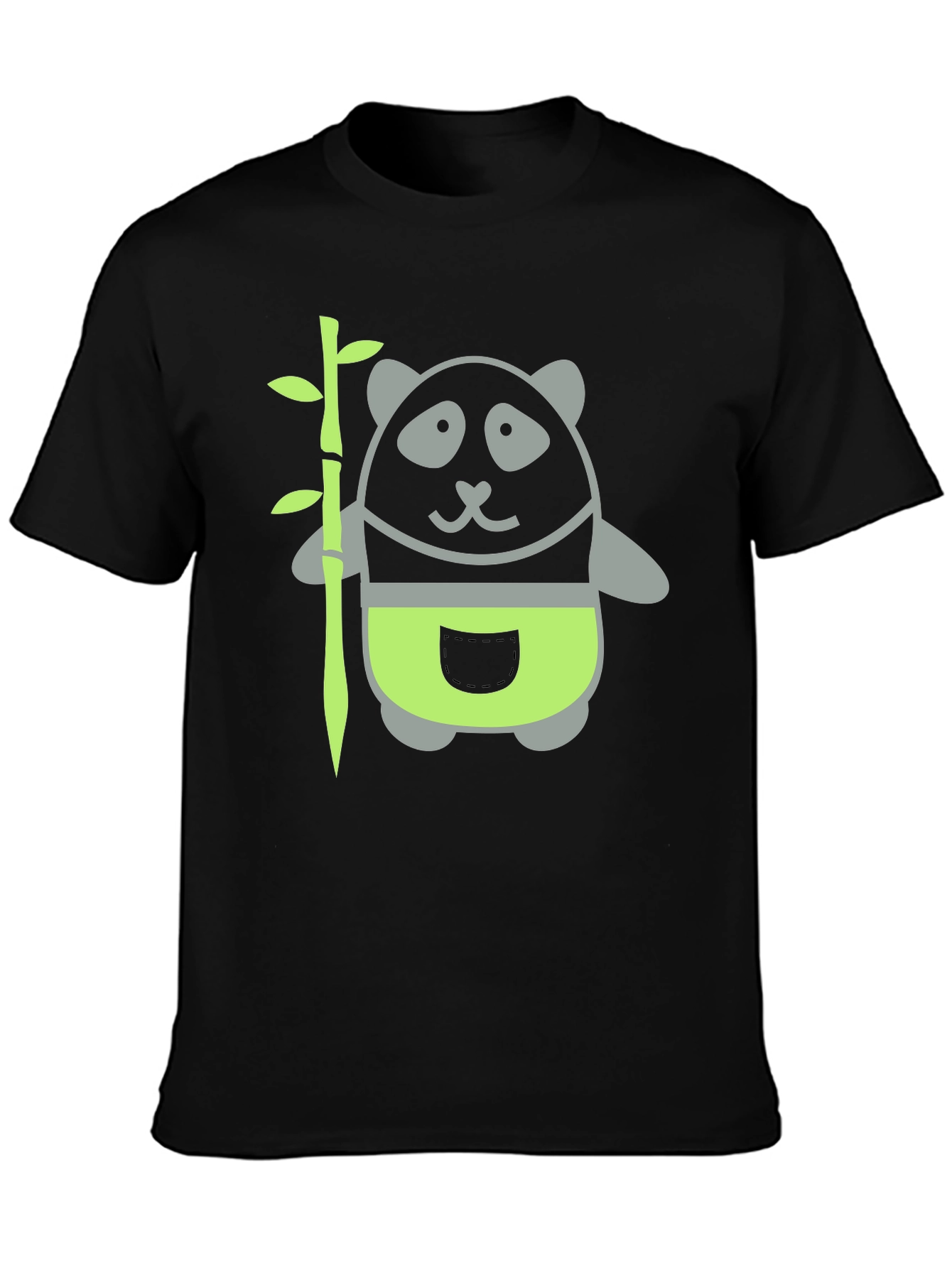 Panda and Bamboo Graphic Tee - Black Cotton T-Shirt