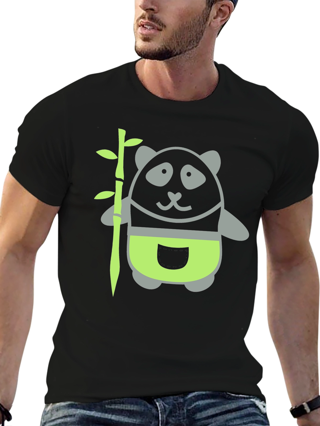Panda and Bamboo Graphic Tee - Black Cotton T-Shirt