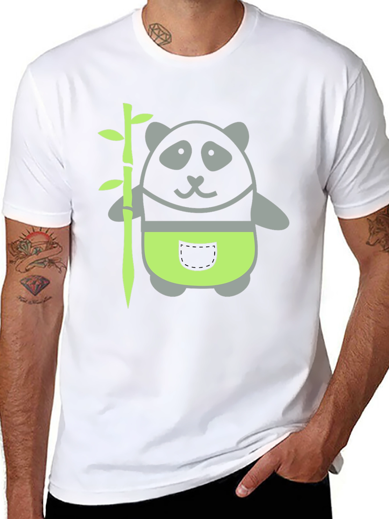Panda and Bamboo Graphic Tee - Black Cotton T-Shirt