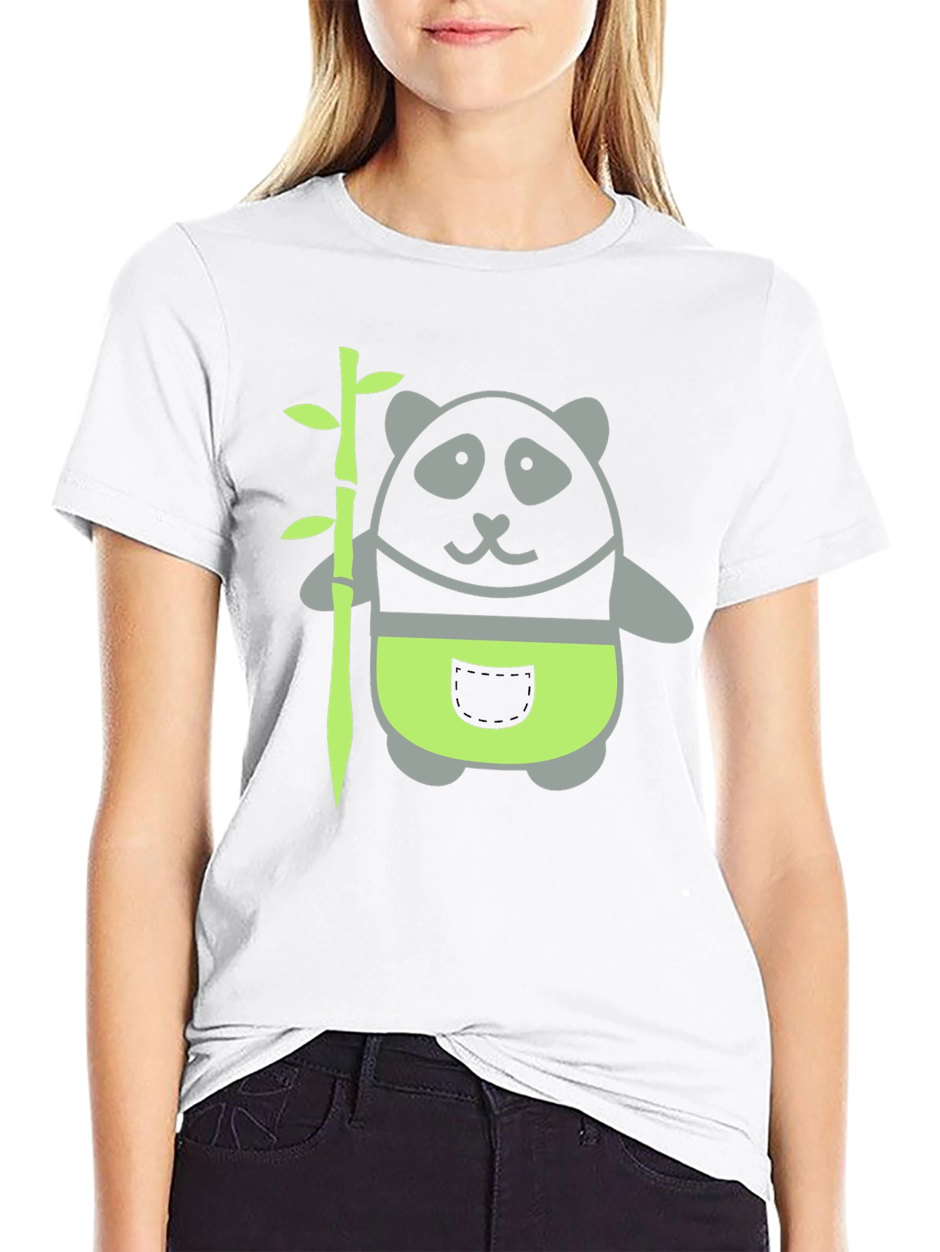 Panda and Bamboo Graphic Tee - Black Cotton T-Shirt