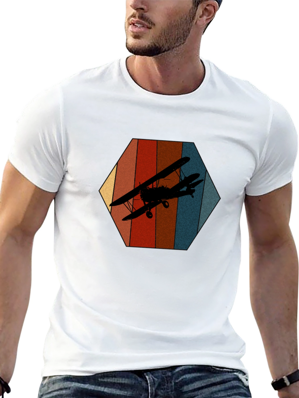 Retro Biplane Graphic Tee - Black
