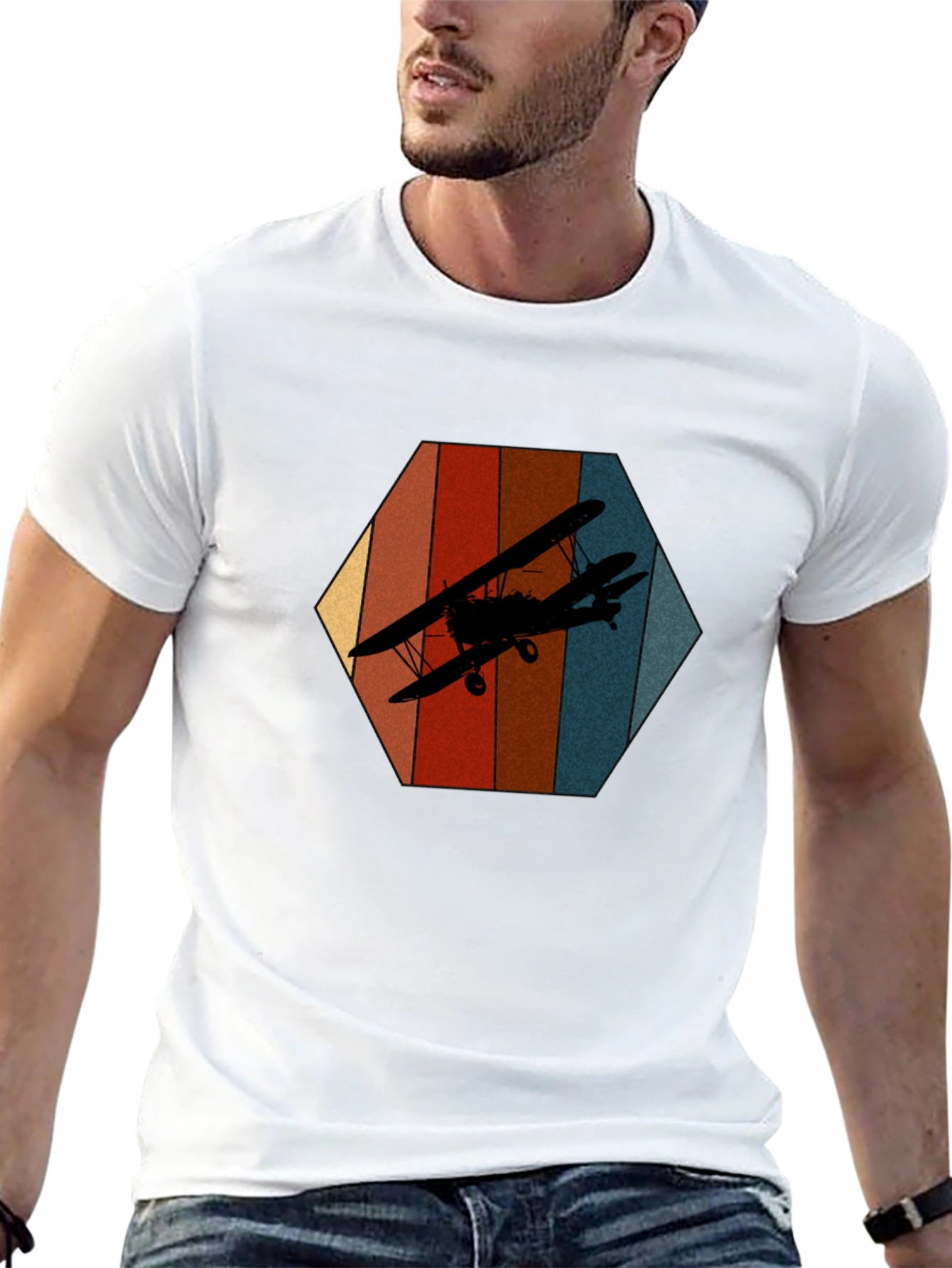 Retro Biplane Graphic Tee - Black
