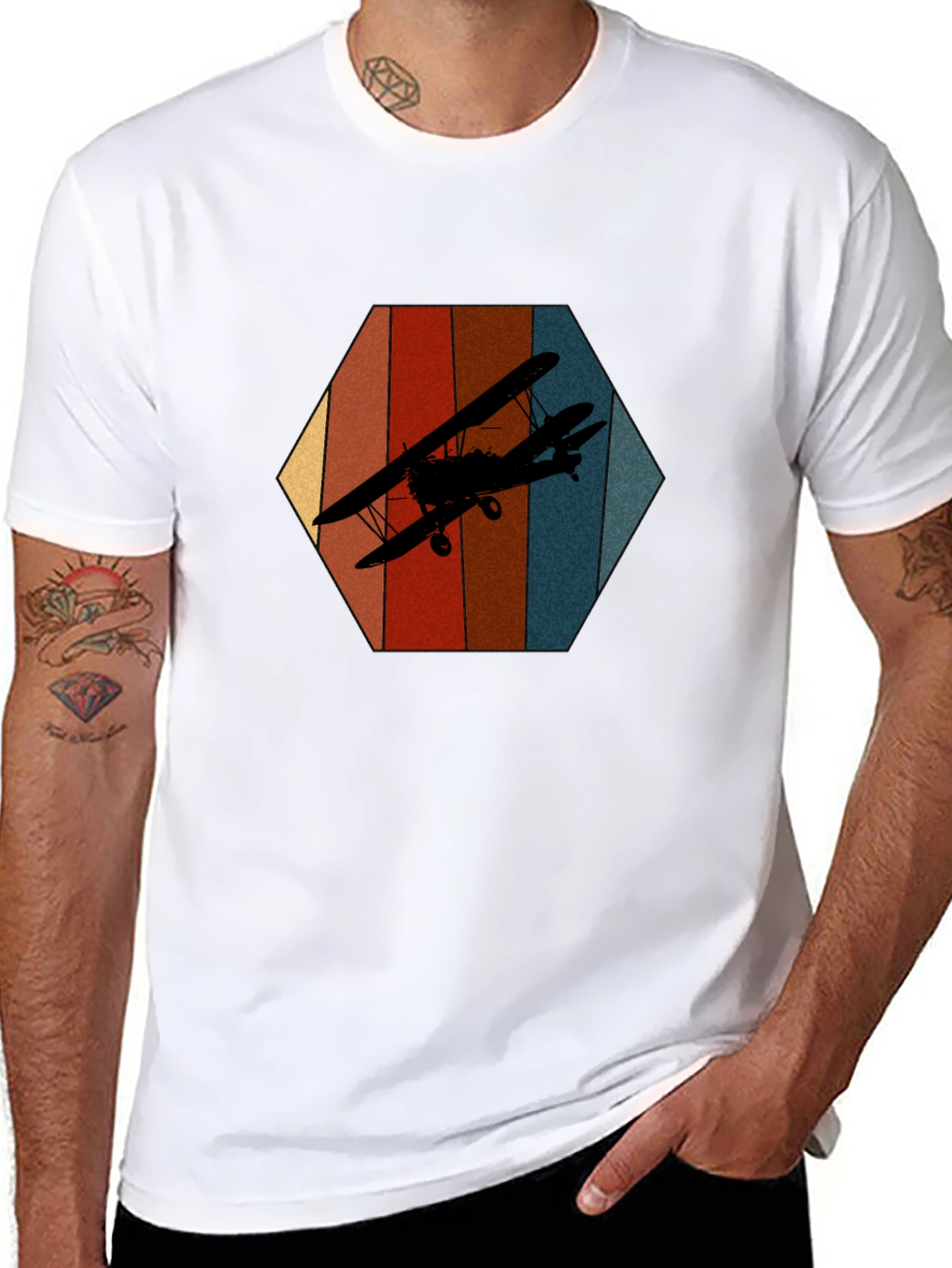 Retro Biplane Graphic Tee - Black