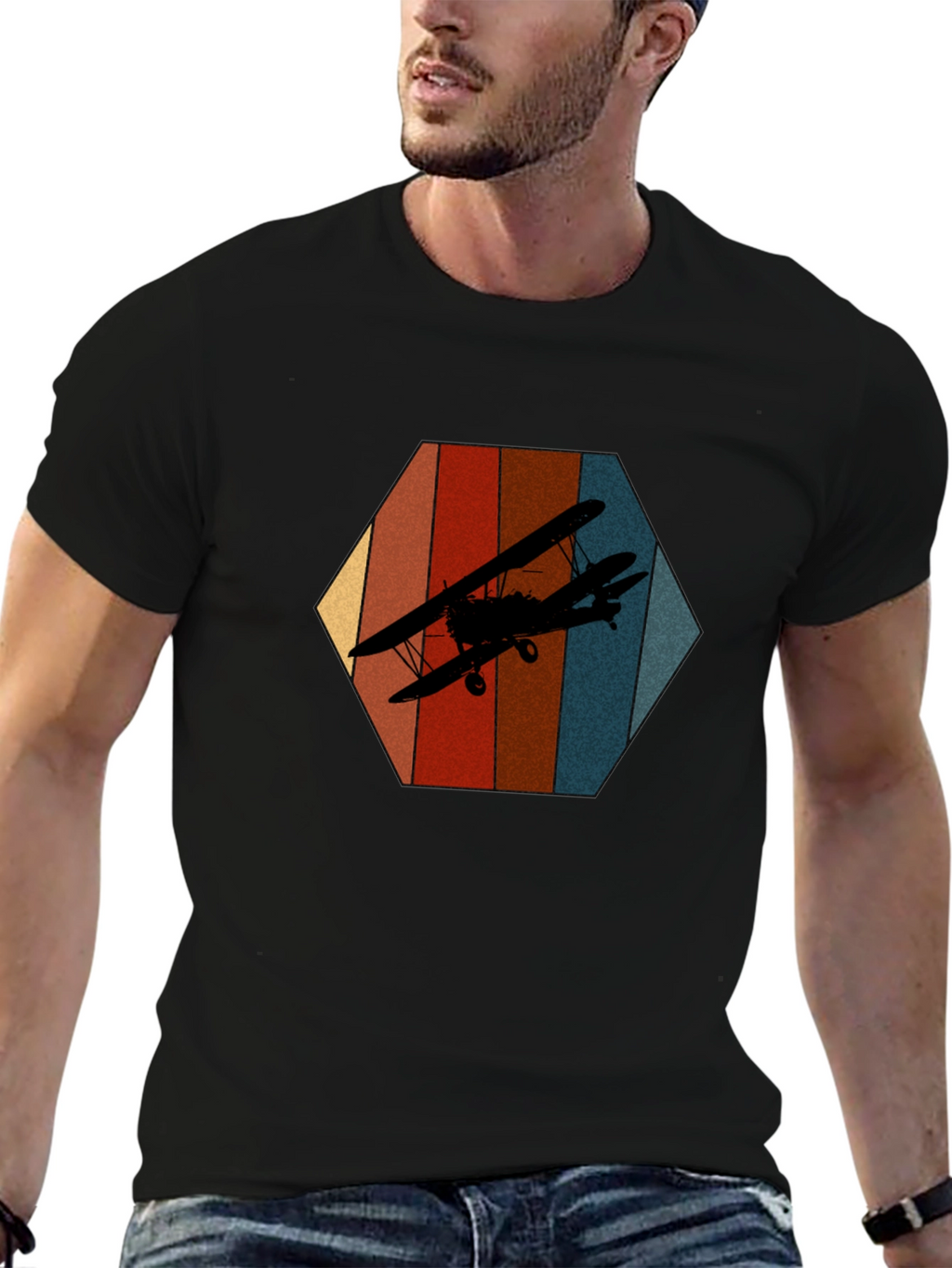 Retro Biplane Graphic Tee - Black