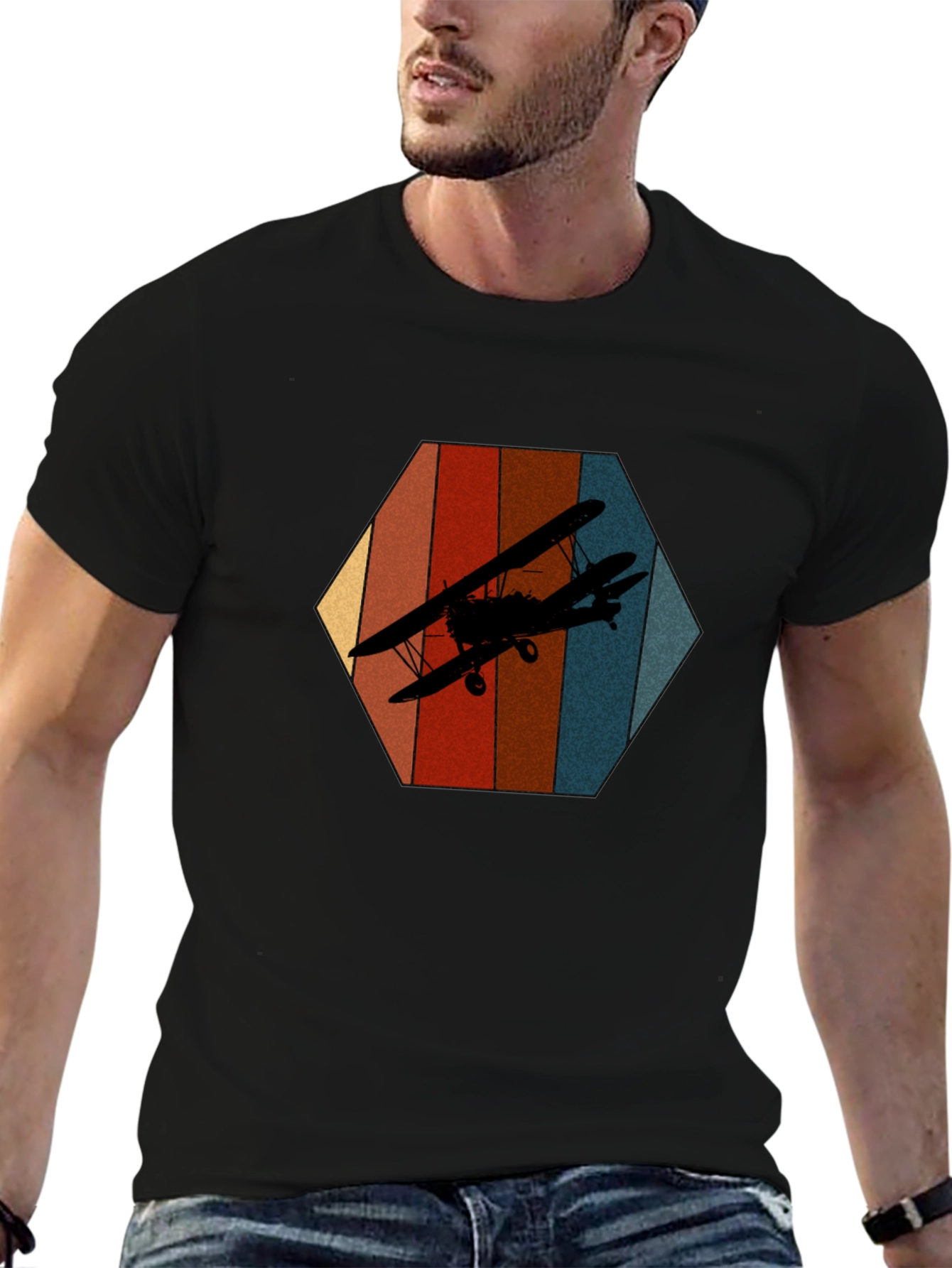 Retro Biplane Graphic Tee - Black