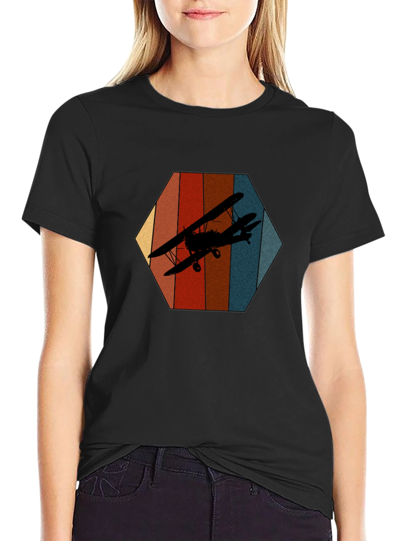 Retro Biplane Graphic Tee - Black