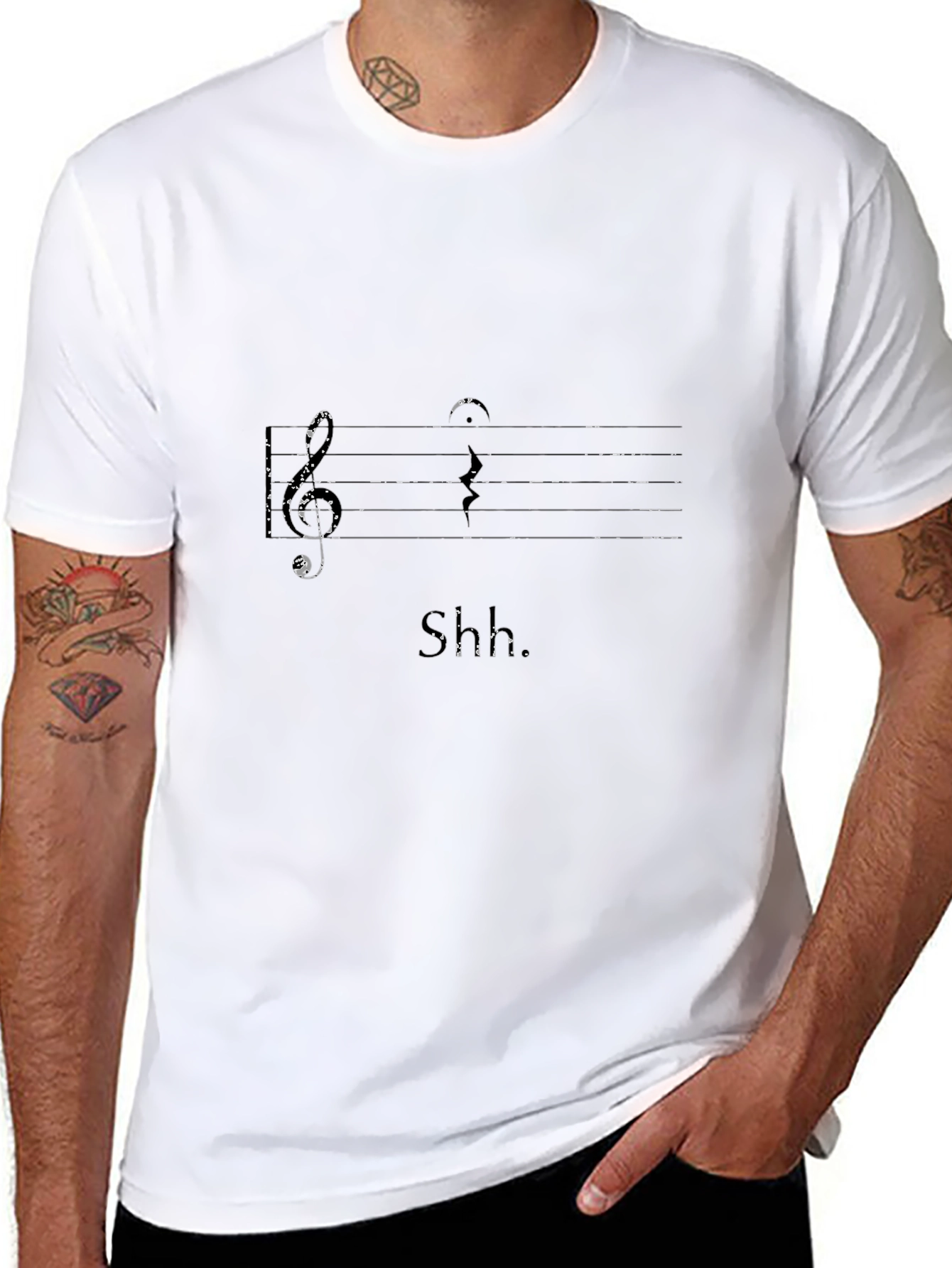 Musical Note Staff Graphic Tee - Black Cotton Shirt