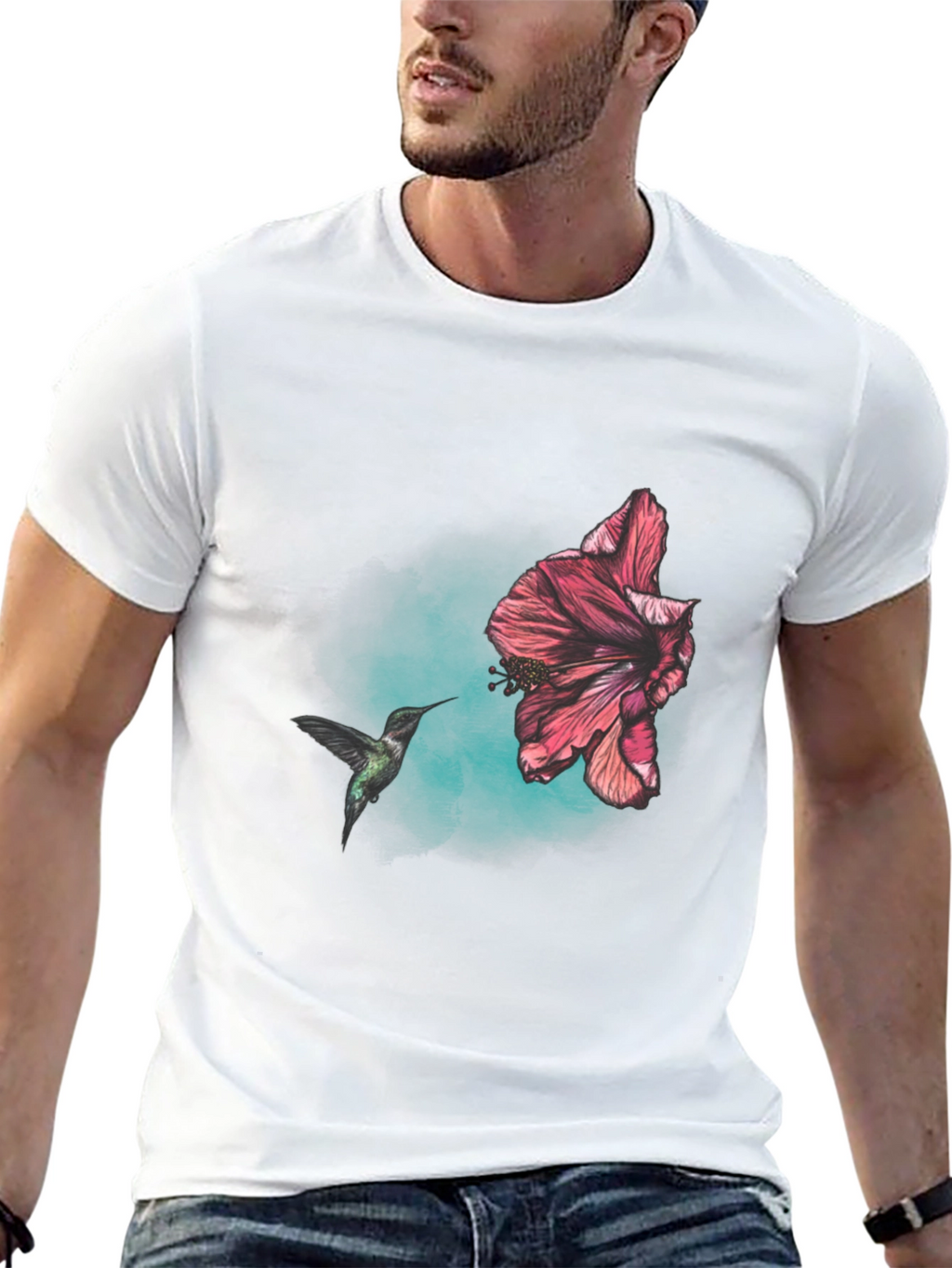 Hummingbird and Hibiscus Graphic T-Shirt