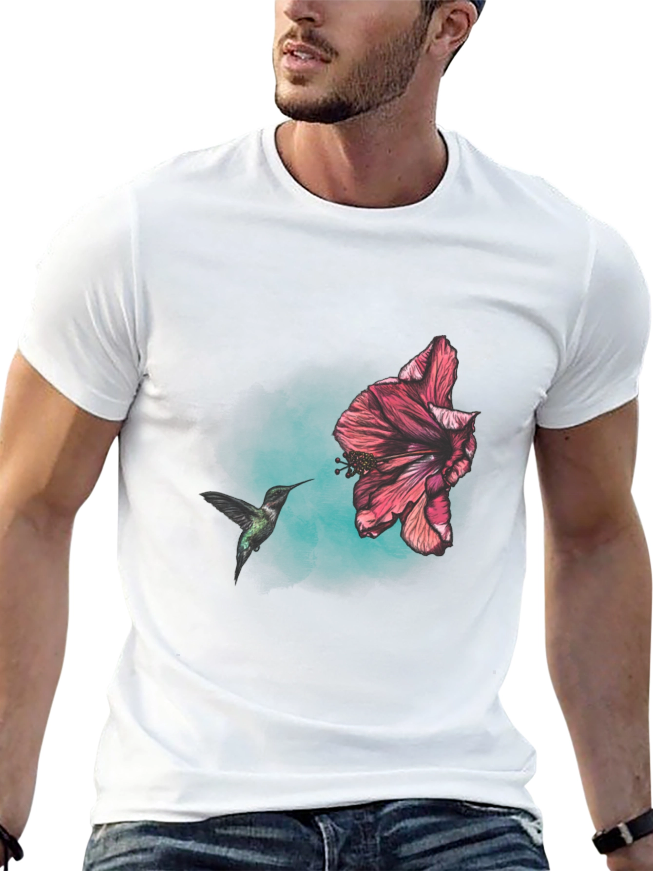 Hummingbird and Hibiscus Graphic T-Shirt