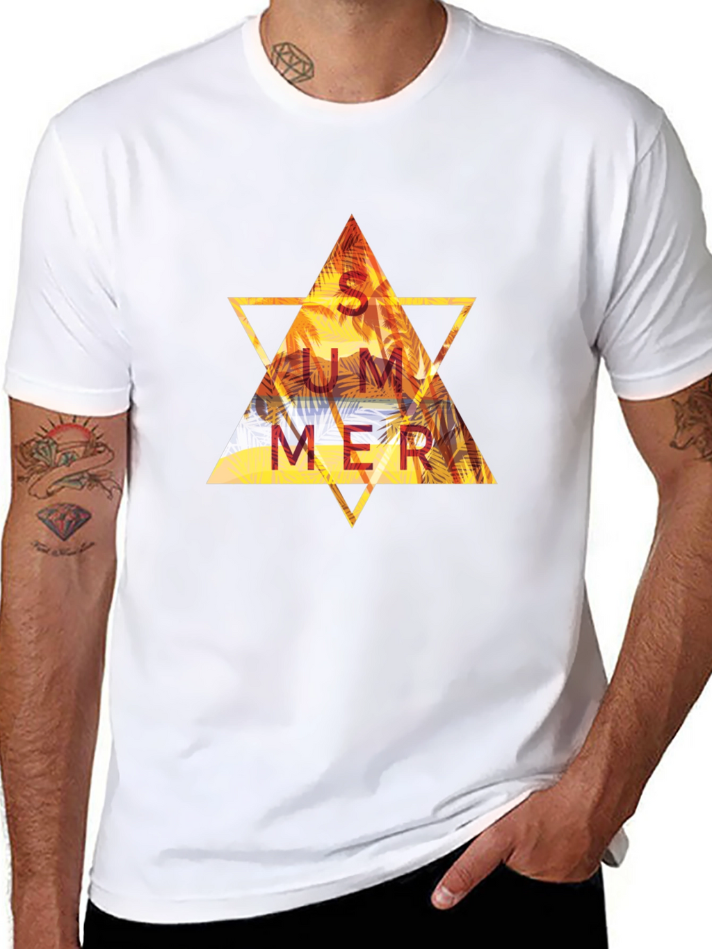 Summer Triangle Graphic Tee - Black Cotton T-Shirt