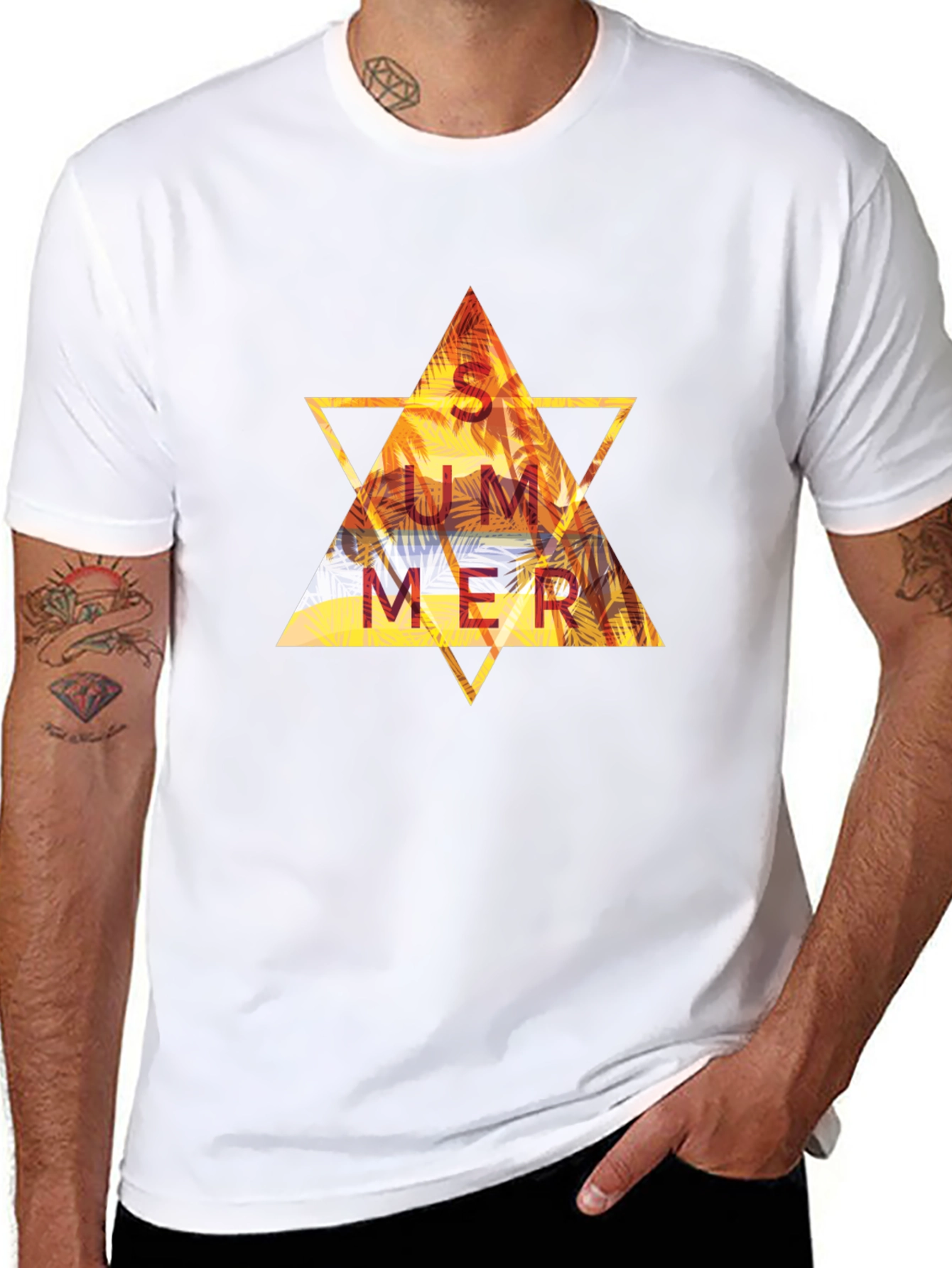 Summer Triangle Graphic Tee - Black Cotton T-Shirt