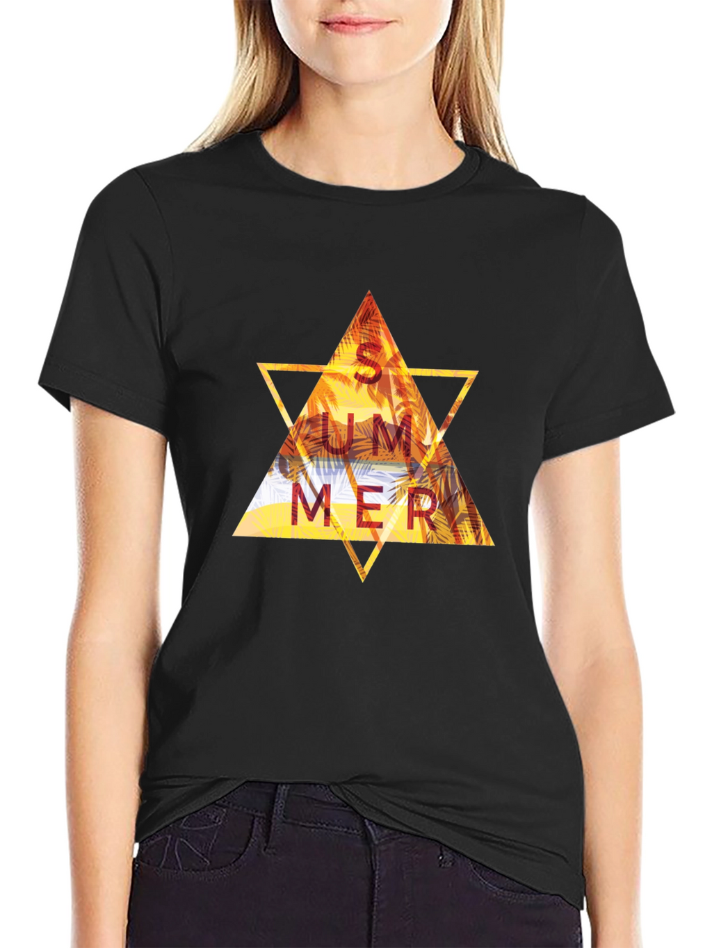 Summer Triangle Graphic Tee - Black Cotton T-Shirt