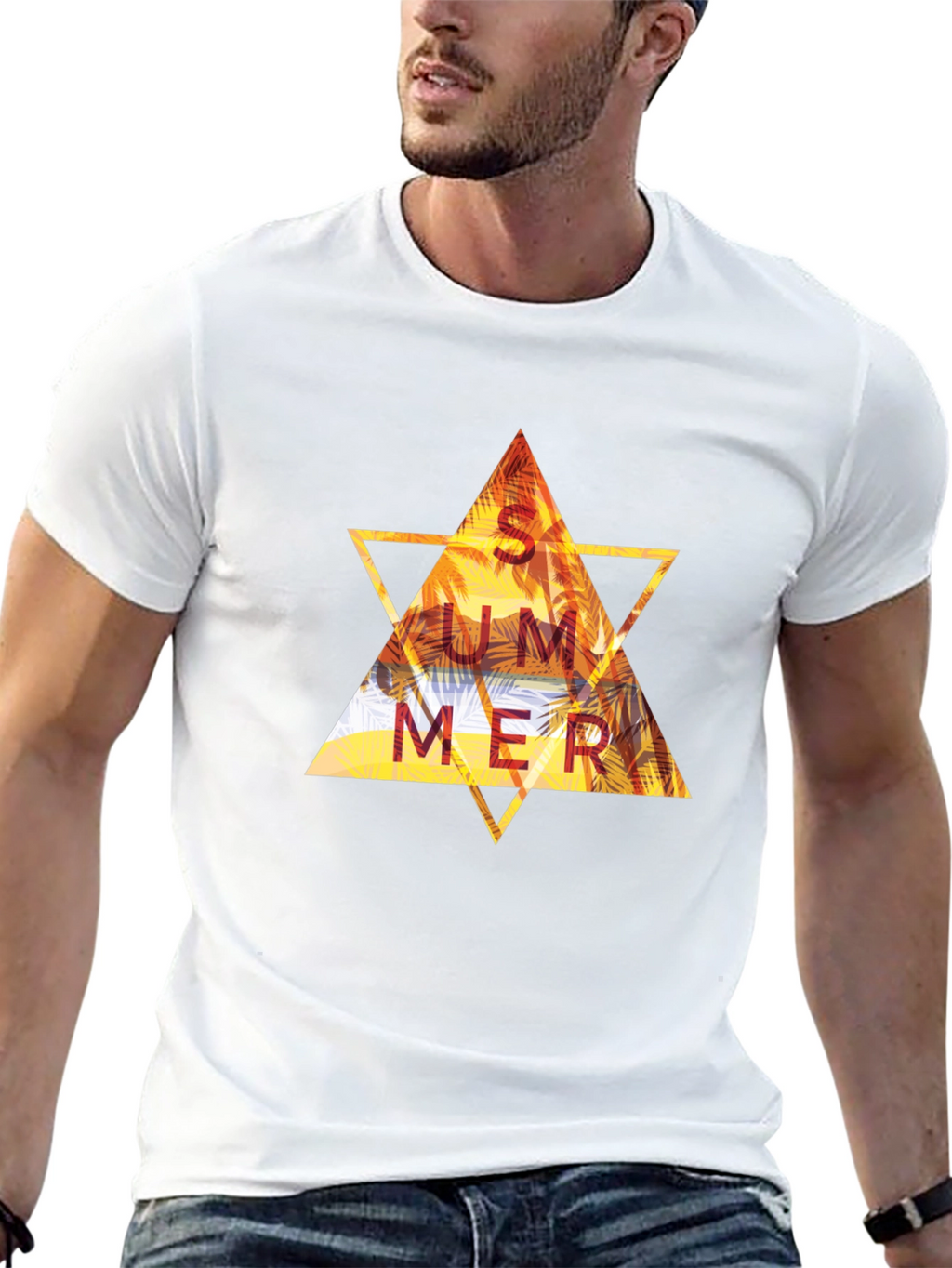 Summer Triangle Graphic Tee - Black Cotton T-Shirt
