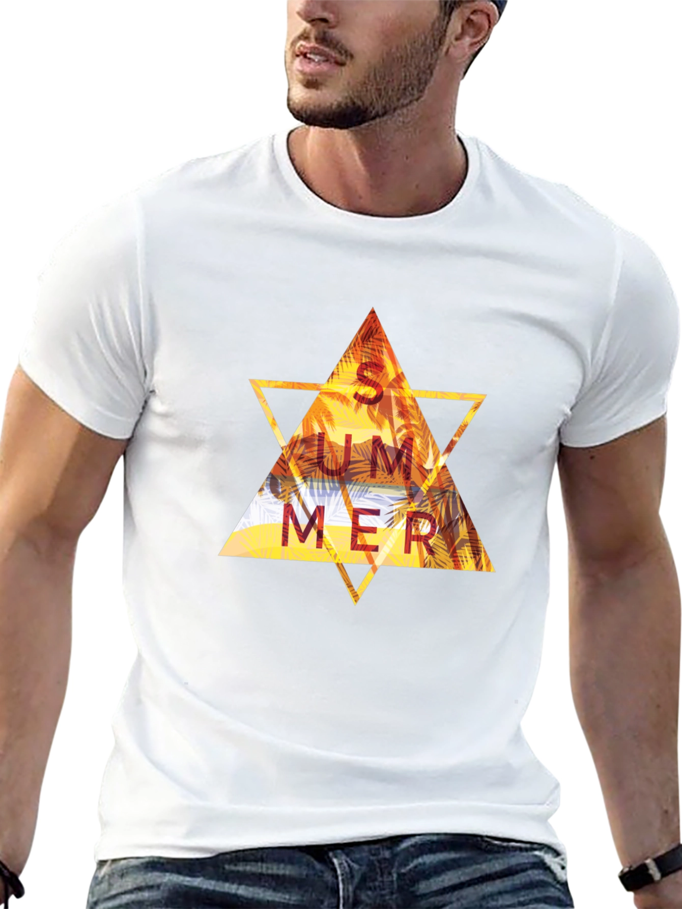 Summer Triangle Graphic Tee - Black Cotton T-Shirt