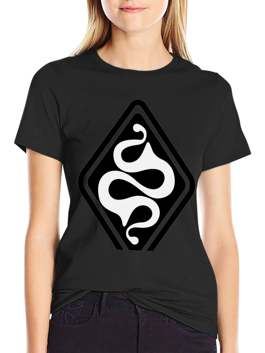 Stylish Black T-Shirt with Diamond Snake Design